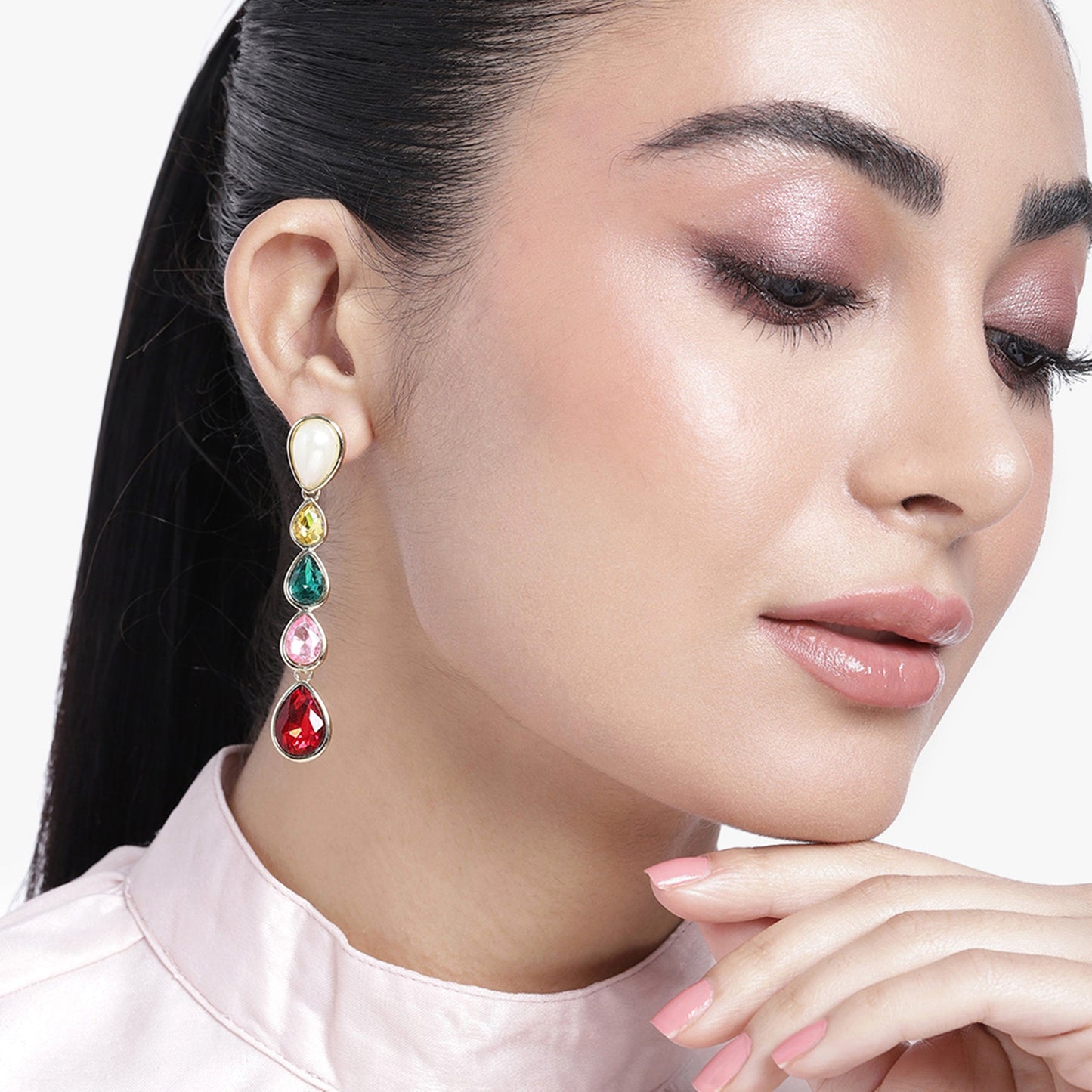 Gift Multicolour Gemstone Crystals Drop Earrings