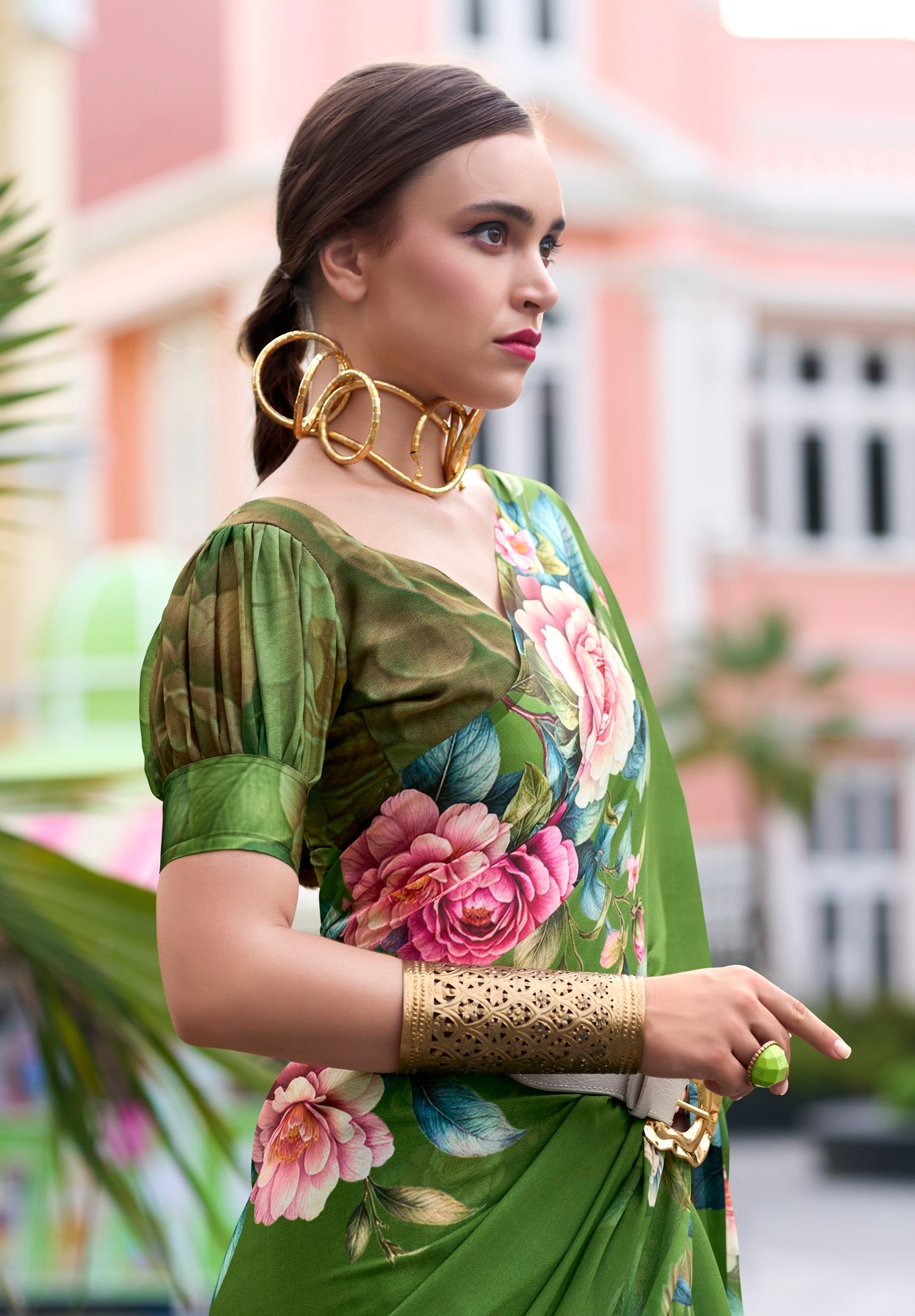 Anaita Green Designer Printed Pure Georgette Saree With Blouse