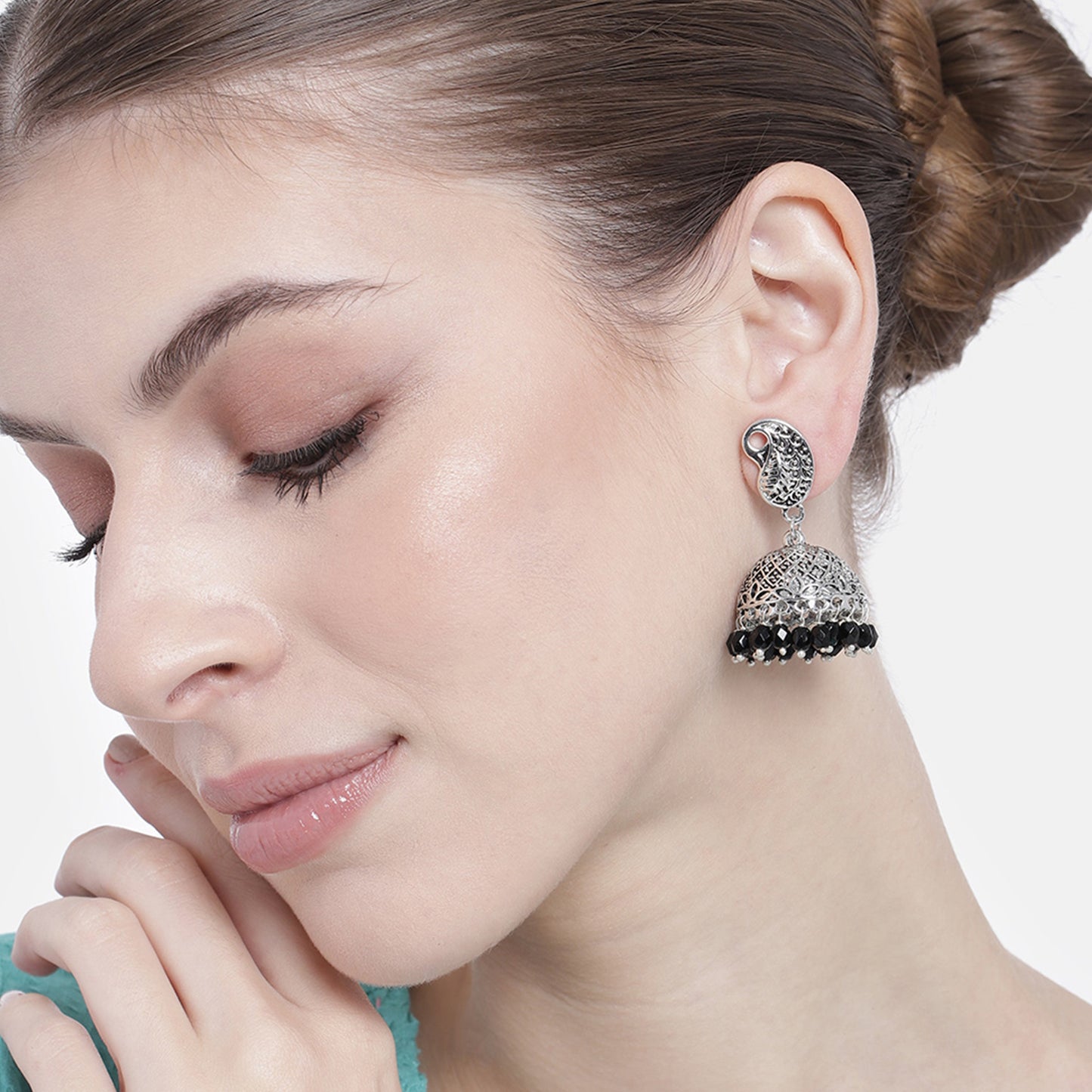 Oxidised Black Beads Jhumki
