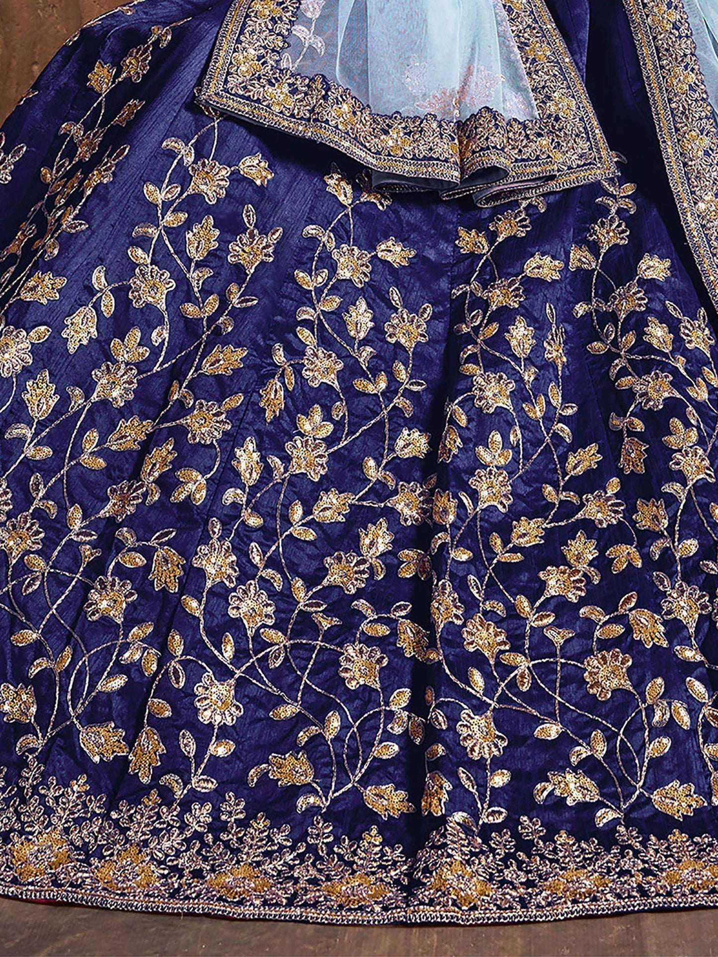 Tulsi Art Navy Blue Sequins Raw Silk Bridal Lehenga Choli With Sky Blue Dupatta