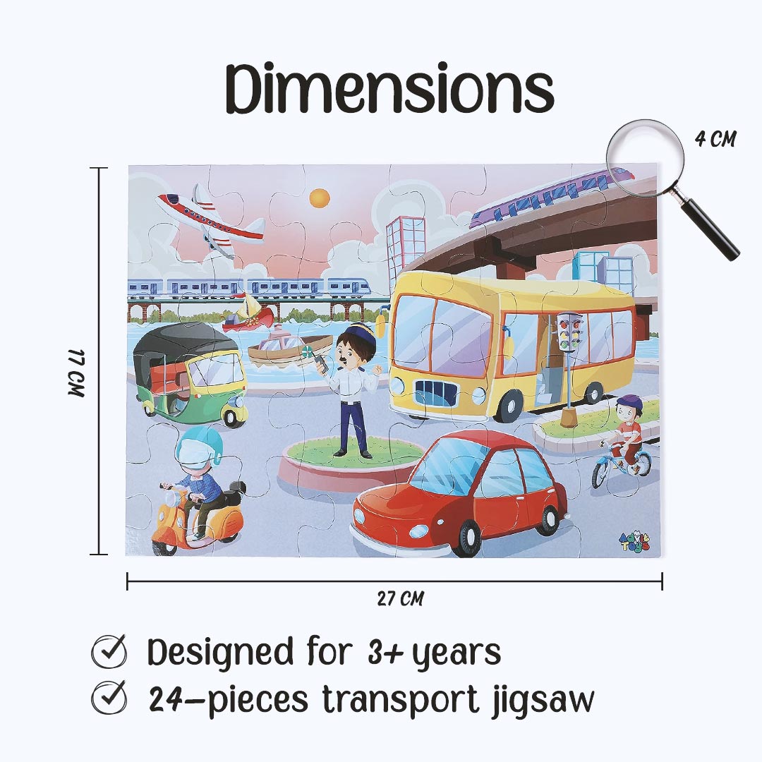 Advit Toys Educational Transport Jigsaw Puzzles for Kids Age 5+ Years in Multicolour | Transport Learning Puzzle for Kids (24 Pieces + Book Inside)