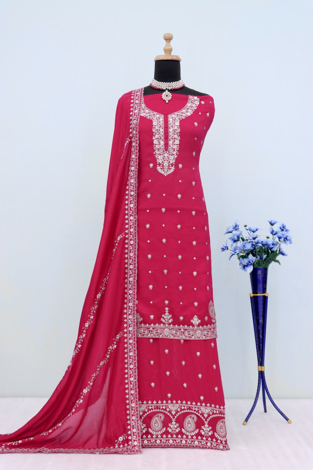 Anaita Red Heavy Vichitra Silk Suit With Sequence & Multi Work