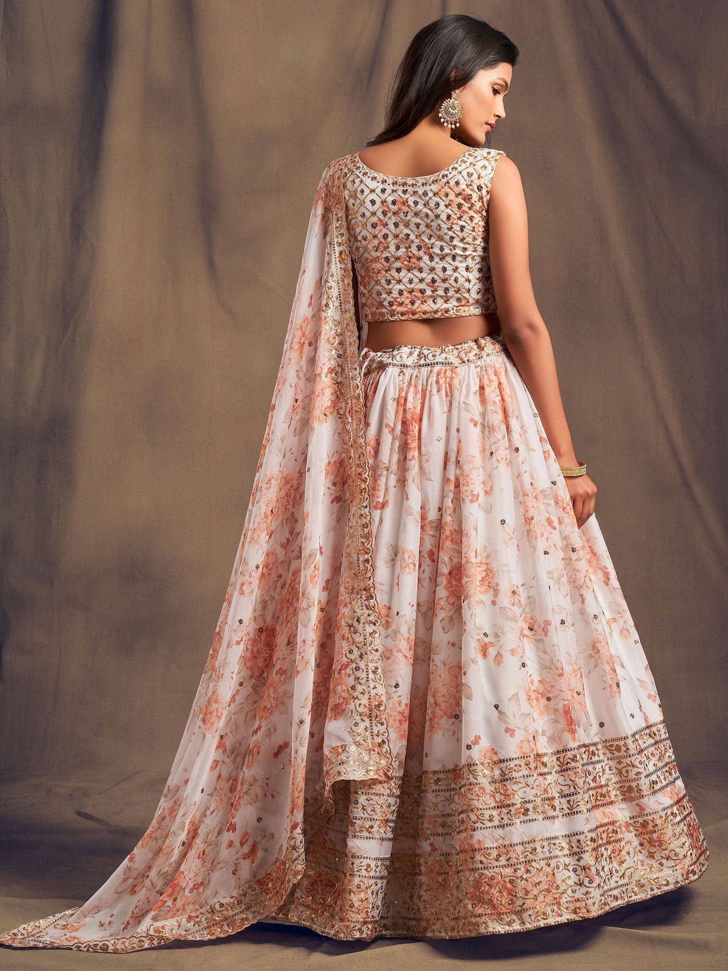 Tulsi Art White Floral Embroidered Organza Wedding Wear Lehenga Choli