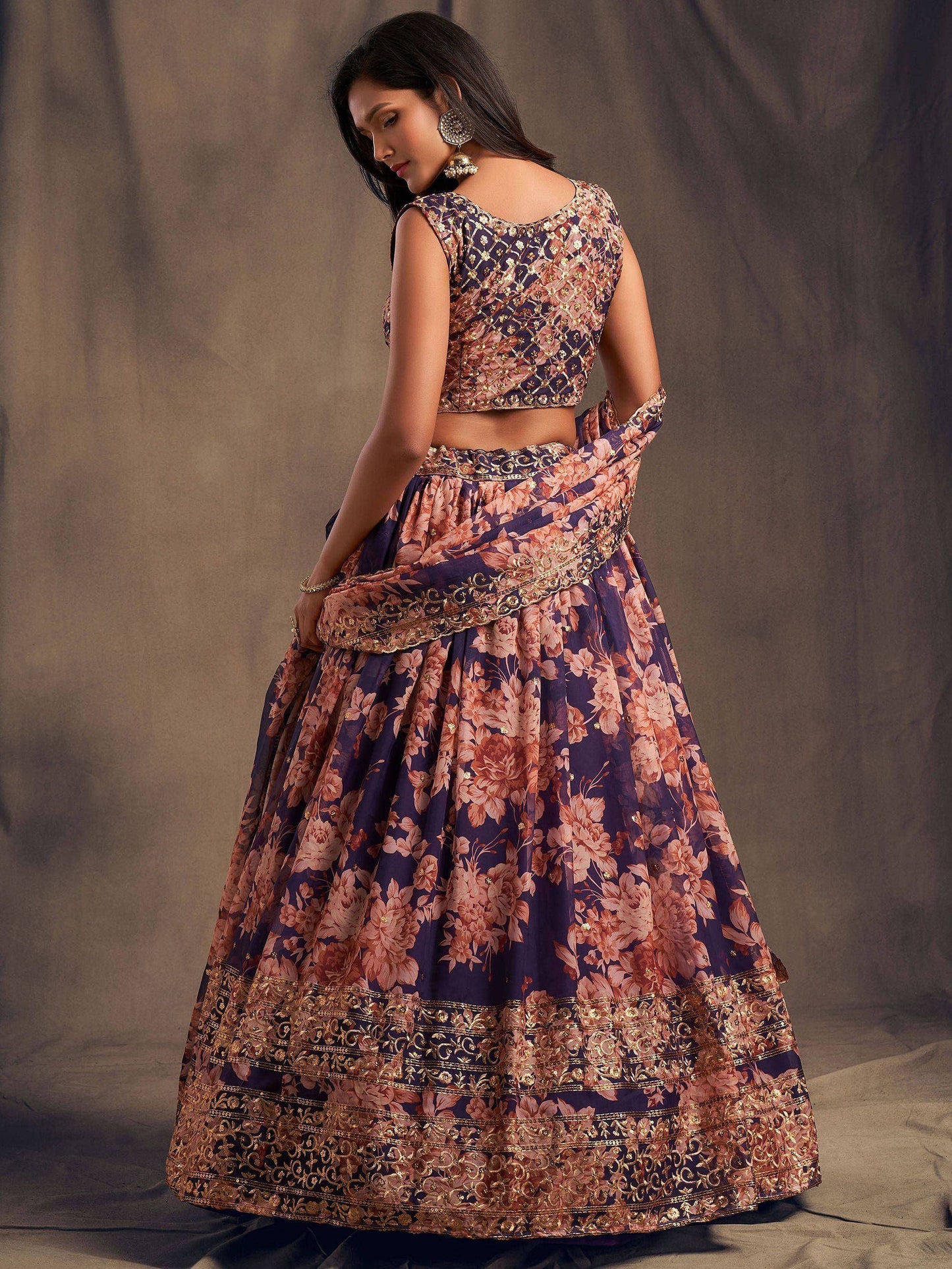 Tulsi Art Purple Floral Embroidered Organza Wedding Wear Lehenga Choli