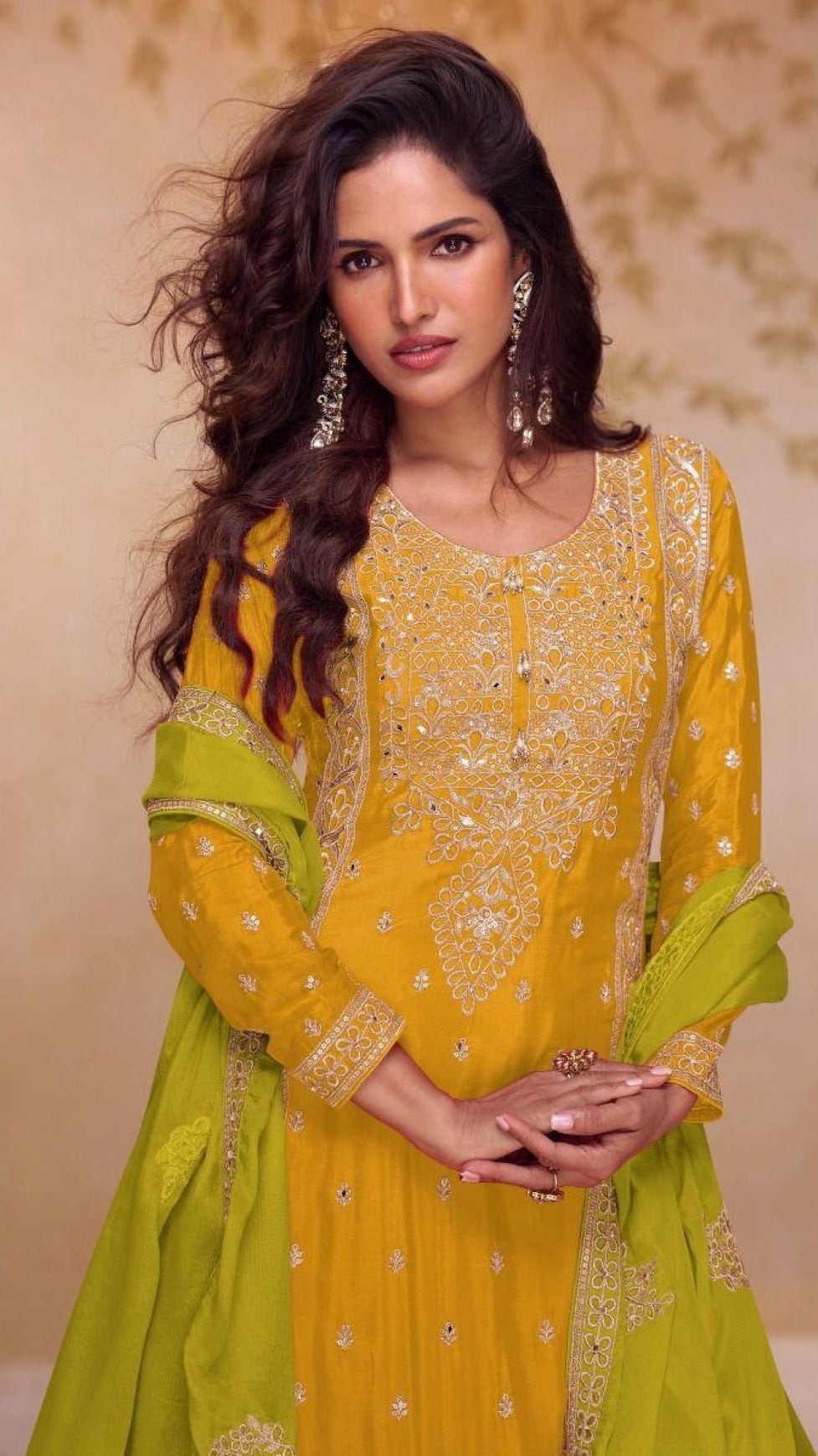 Anaita Yellow Stitched Plazzo Suit with Embroidery & Sequence Work