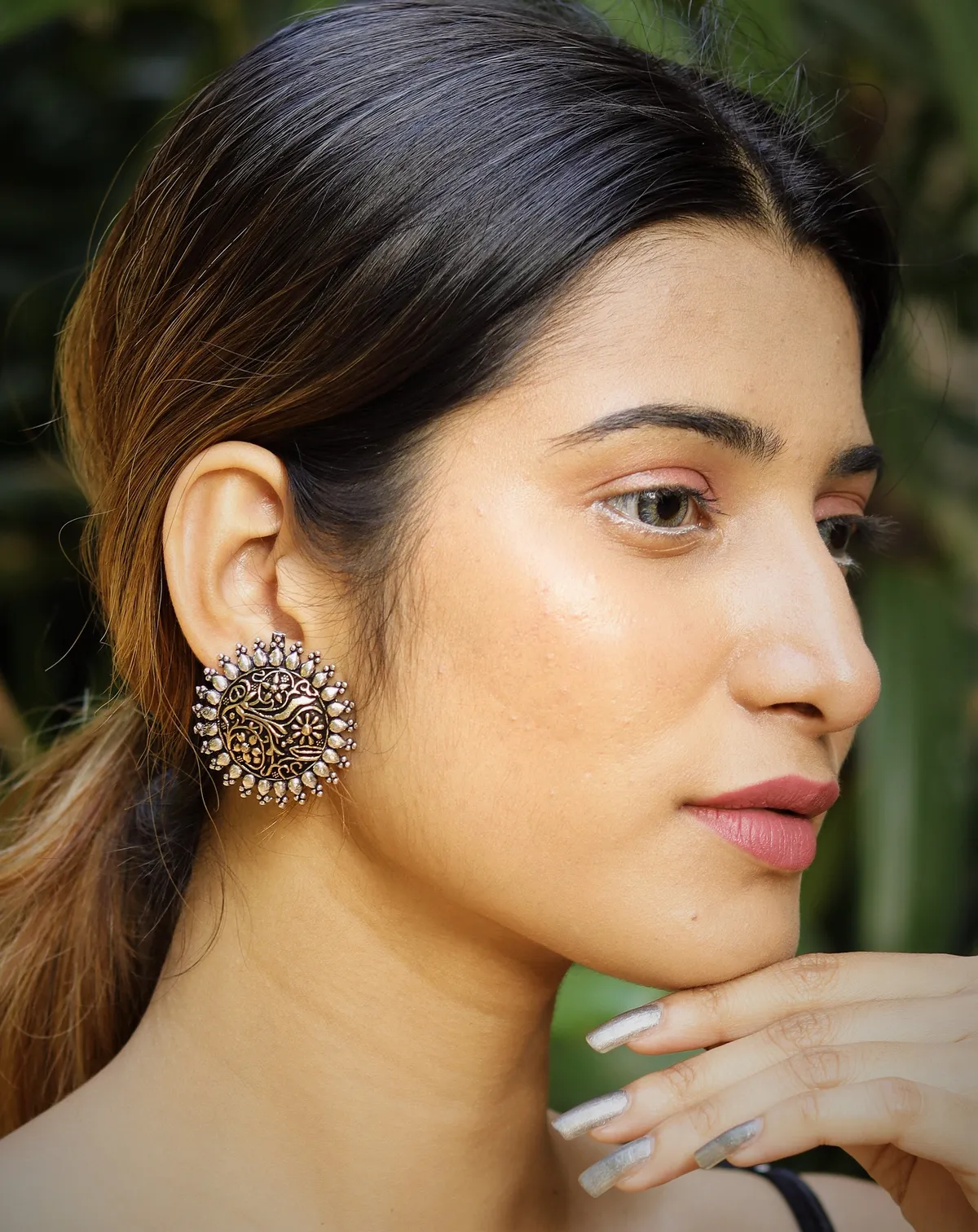 Dual-Tone Circular Stud Earrings
