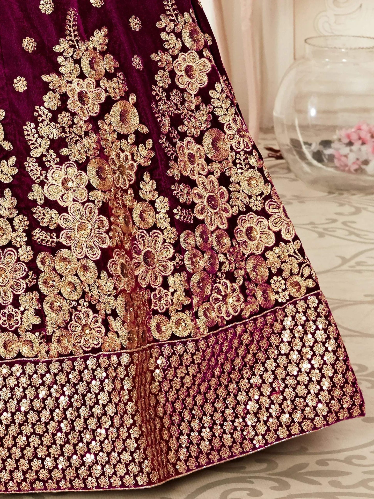 Tulsi Art Purple Zari Embroidered Bridal Lehenga Choli