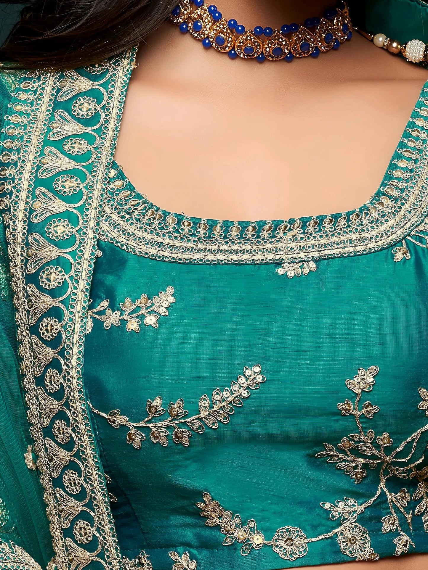 Tulsi Art Green Thread Embroidery Art Silk Wedding Wear Lehenga Choli