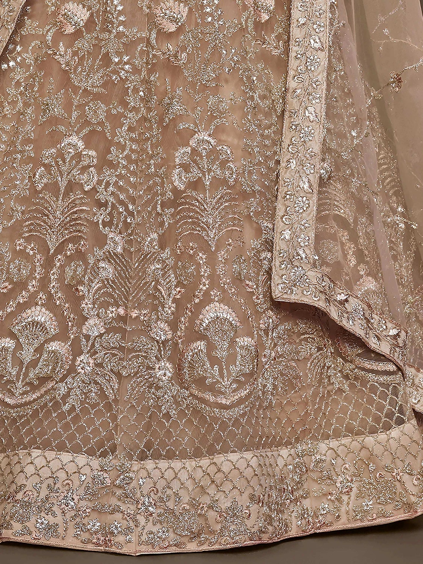 Tulsi Art Gorgeous Beige Embroidered Soft Net Occasion Wear Lehenga Choli