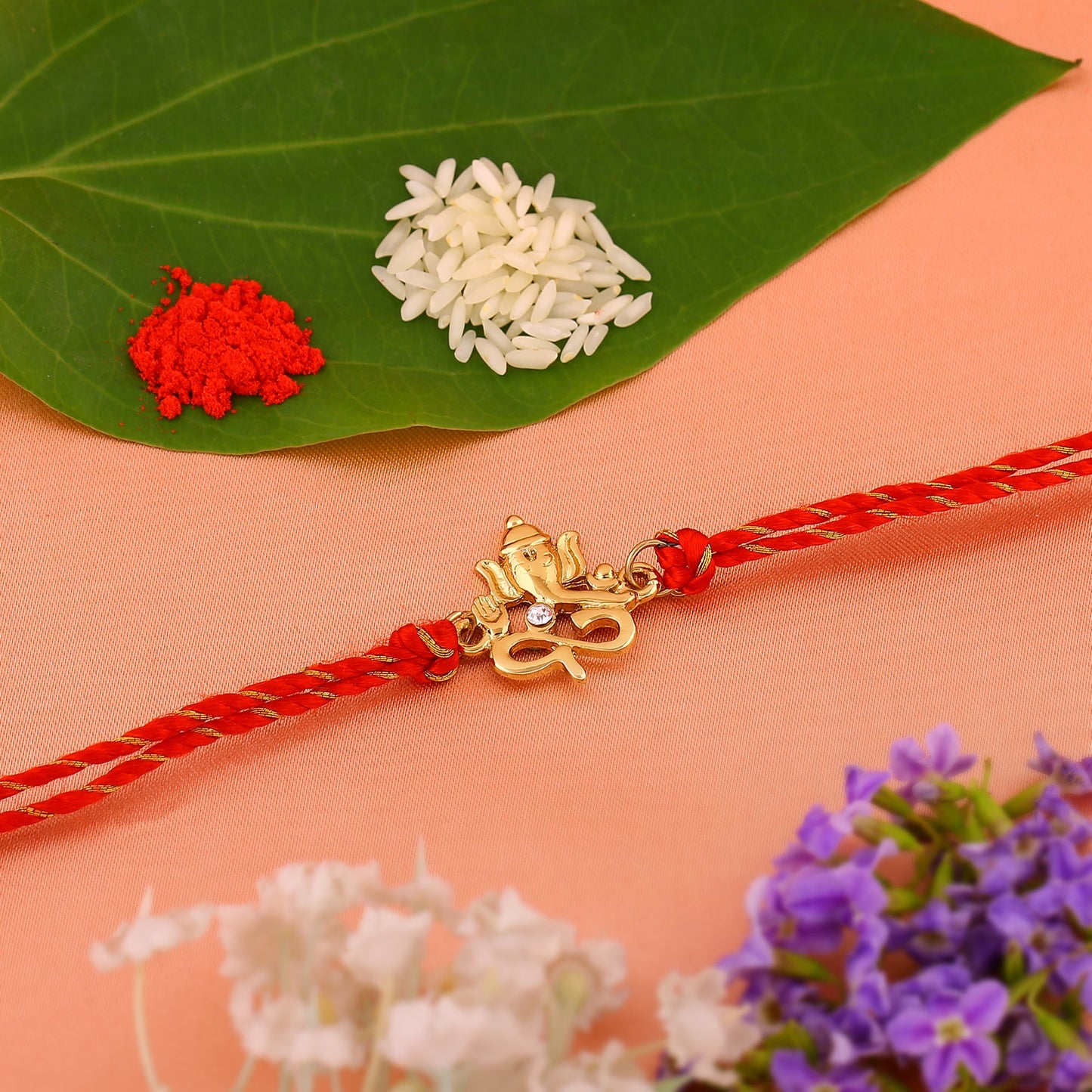 Gold Ganpati Crystal Designer Rakhi