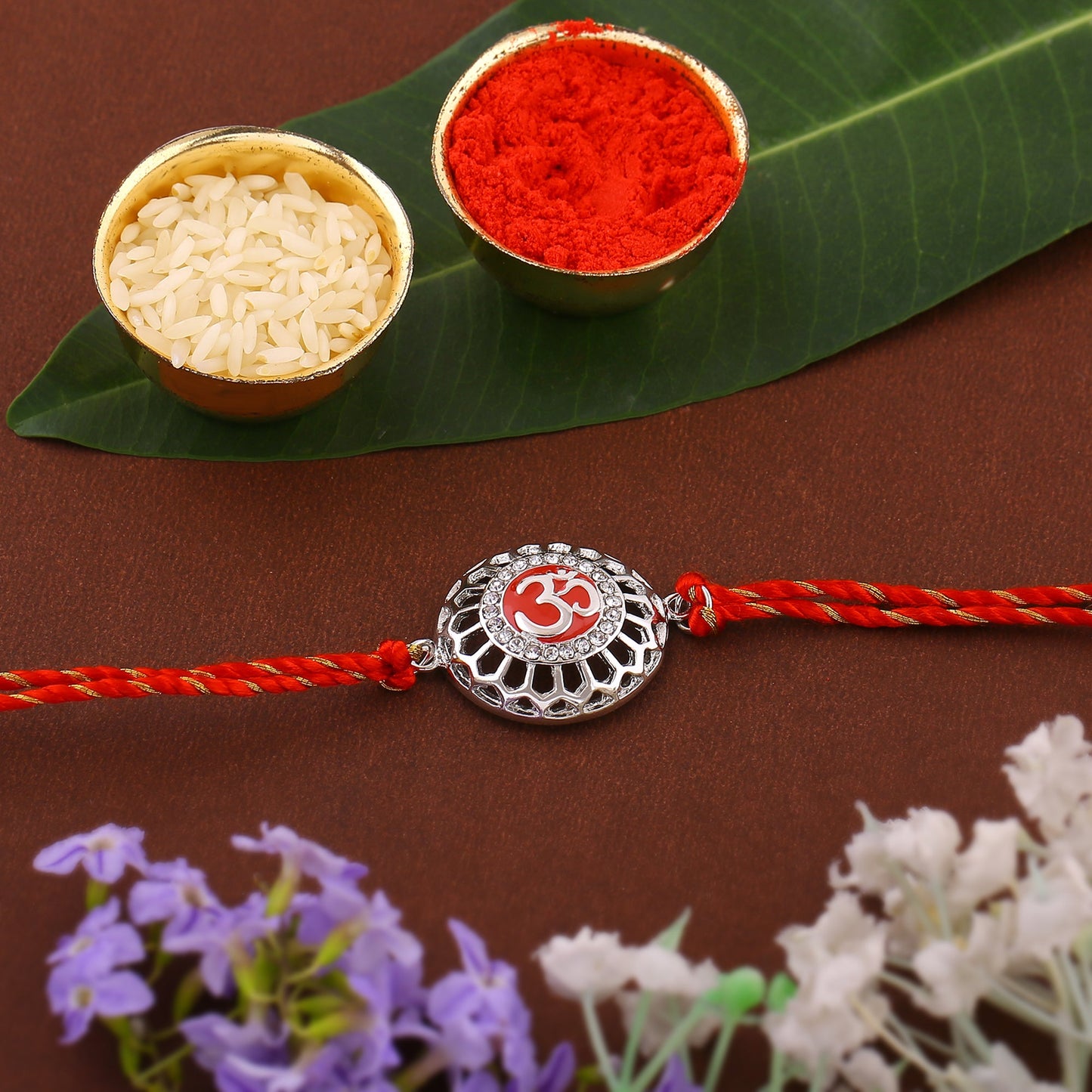 Red Enamel Om Designer Rakhi