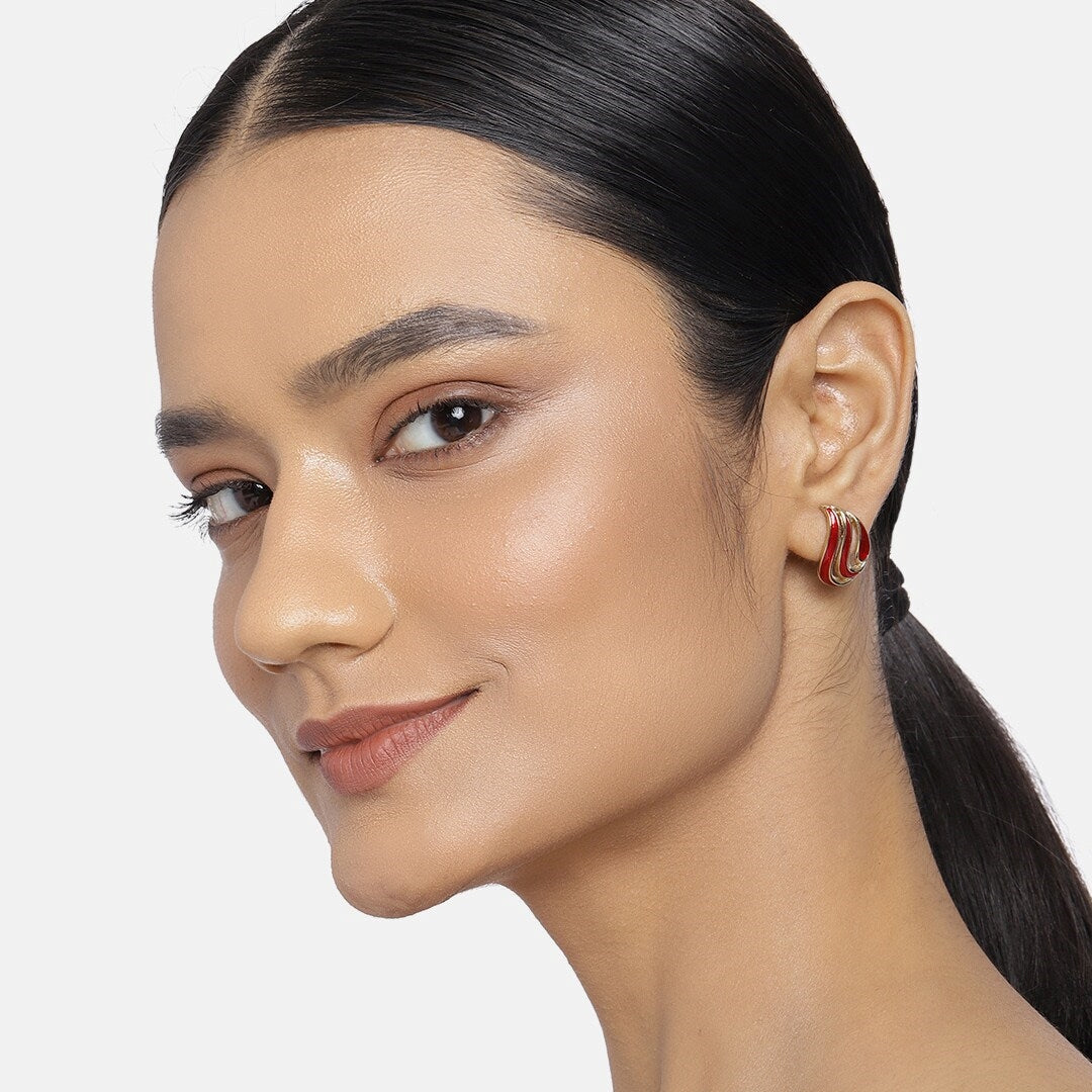 Estele Fashionable Red And Gold Plated Studs For Women