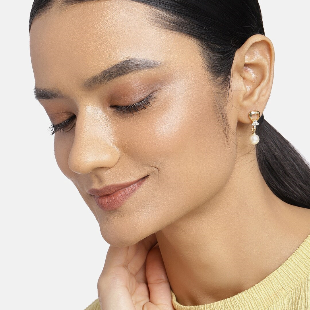 Estele Valentines Day Gift Pearl Drop AD Earrings For Girls & Women