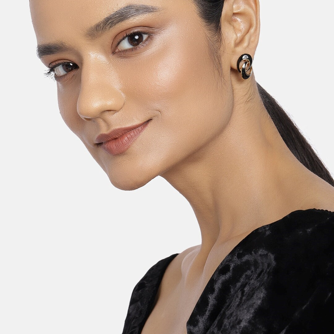Estele Gold plated and black round latest studs for women