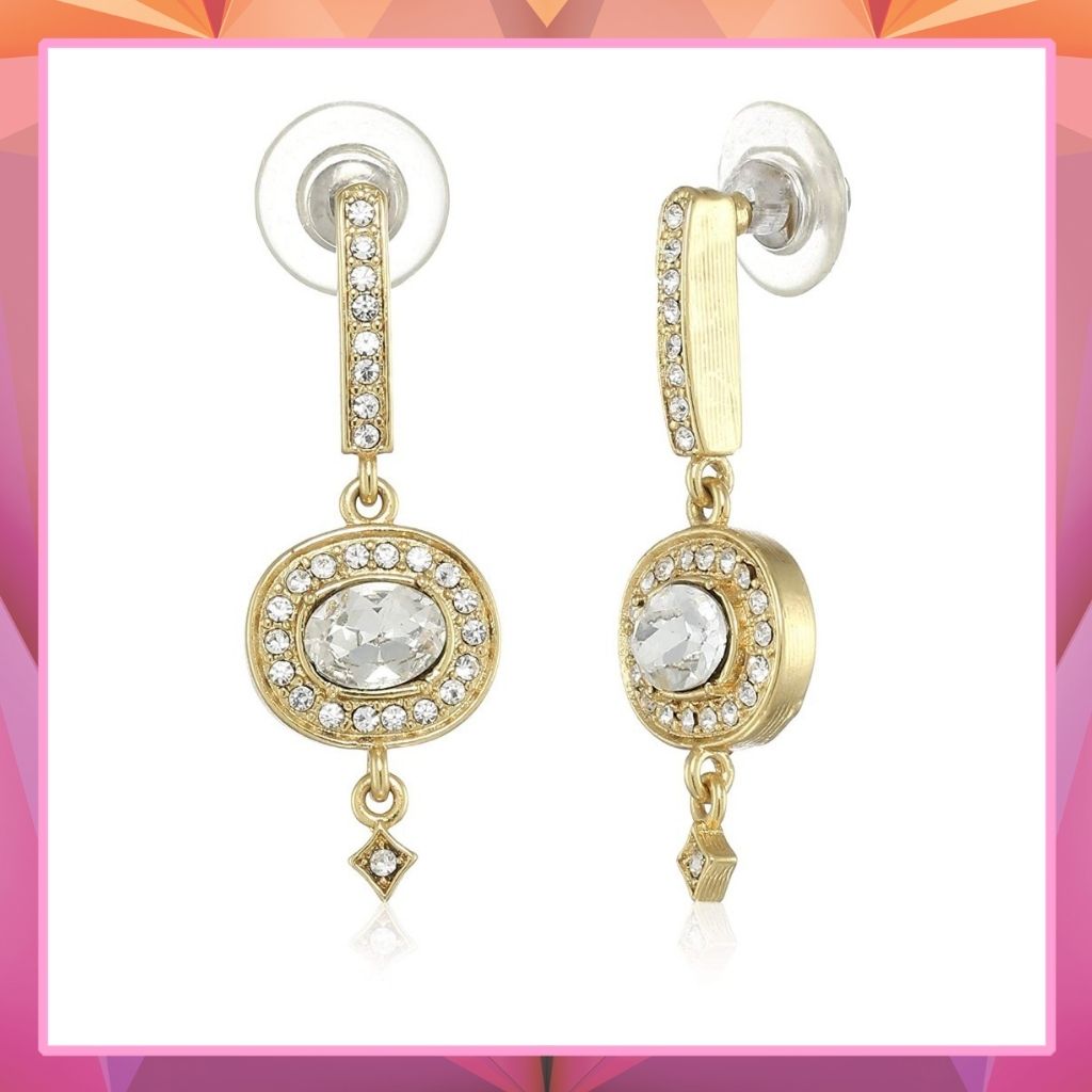Estele Gold and Silver Plated Victorian emerald Dangle Earrings for women