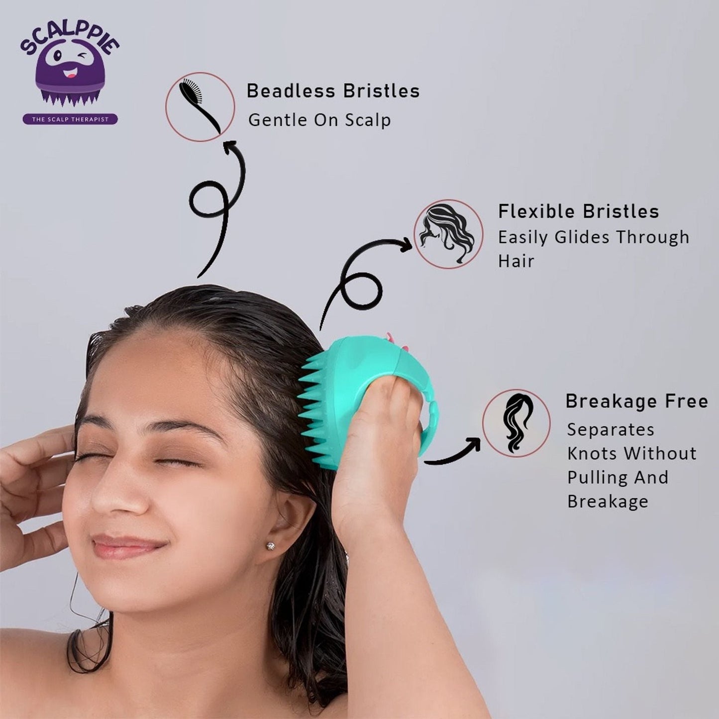 Scalppie Silicon Hair Scalp Massager & Shampoo Brush Scrub For Hair Growth & Anti Dandruff - Green
