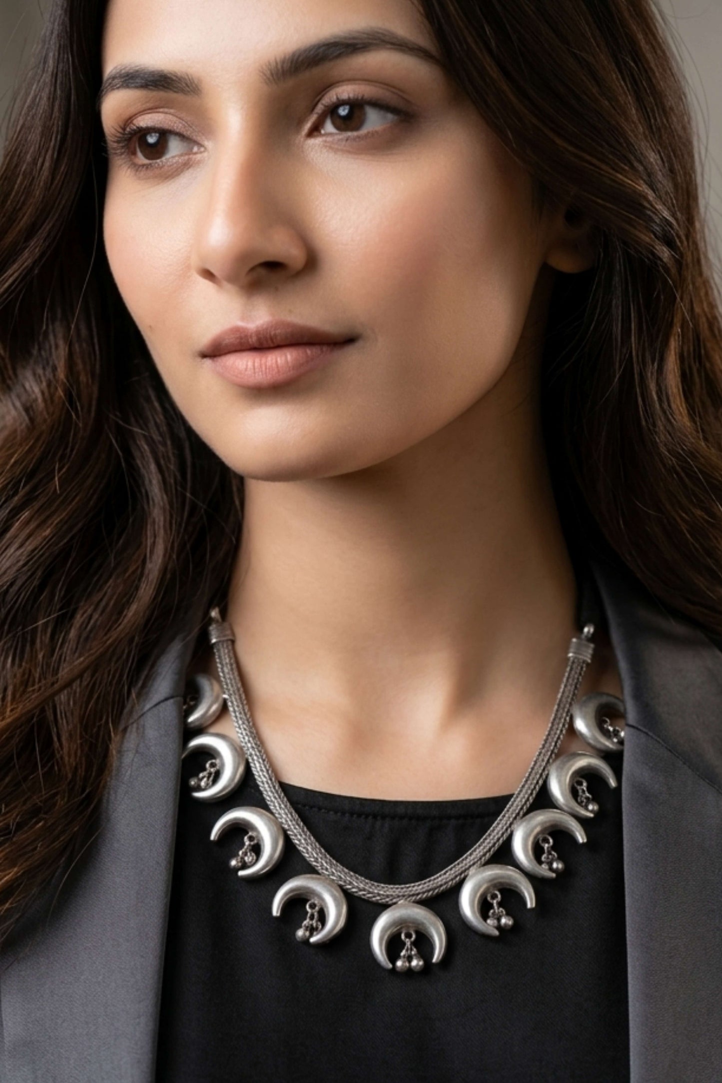 Noctis Crescent Moon German Silver Necklace