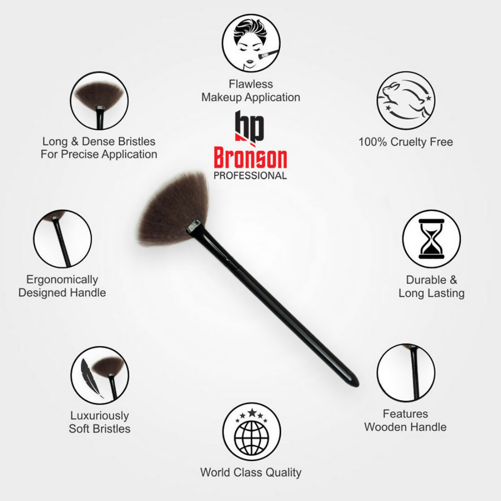 Bronson Professional Fan Makeup Brush for Highlighter & Smooth Powder Application