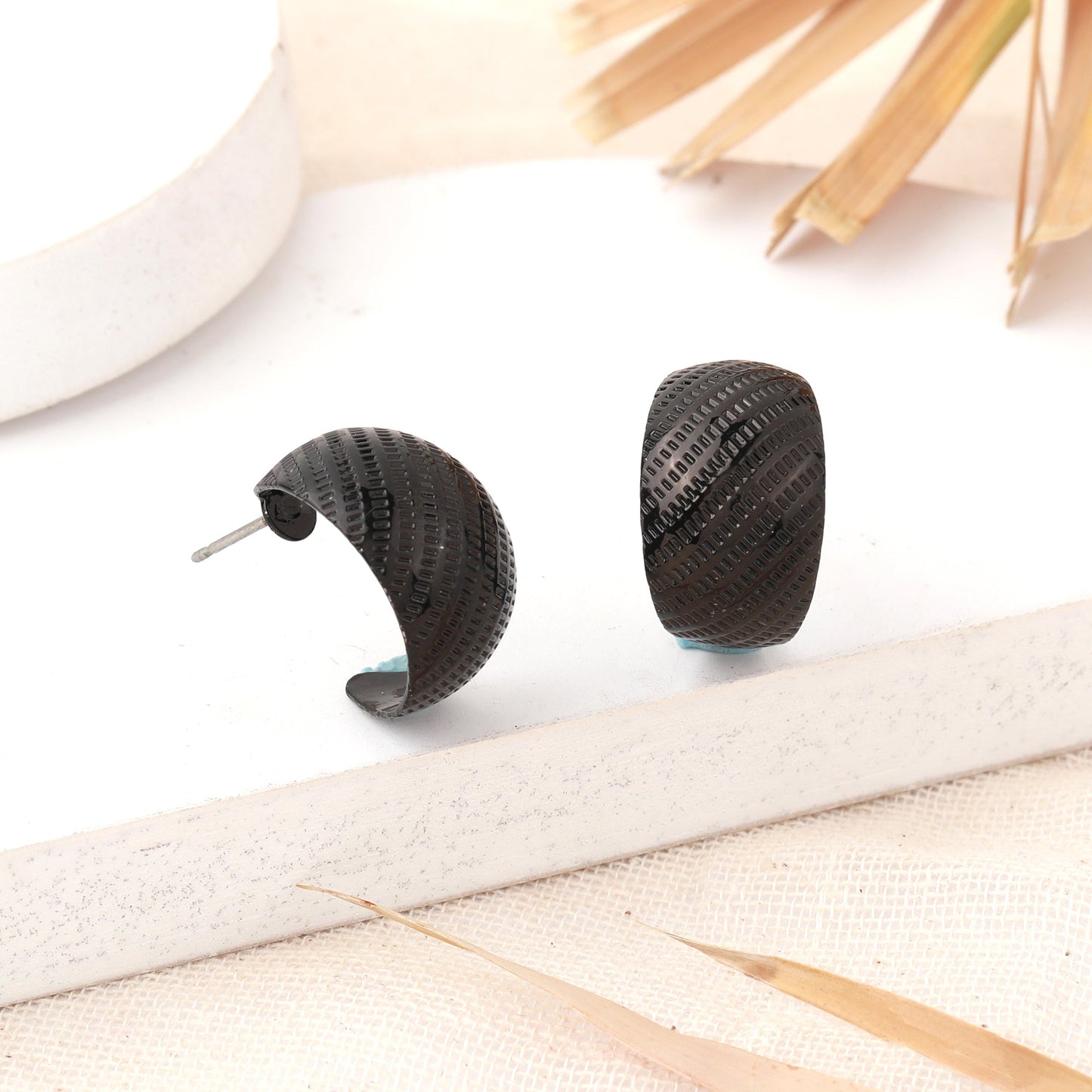 Estele Fashion Earrings for Women and Girls Gothic Black Plated Latest Stylish Medium Metallic Half Hoop Earrings Party/Office Wear for Girls and Women