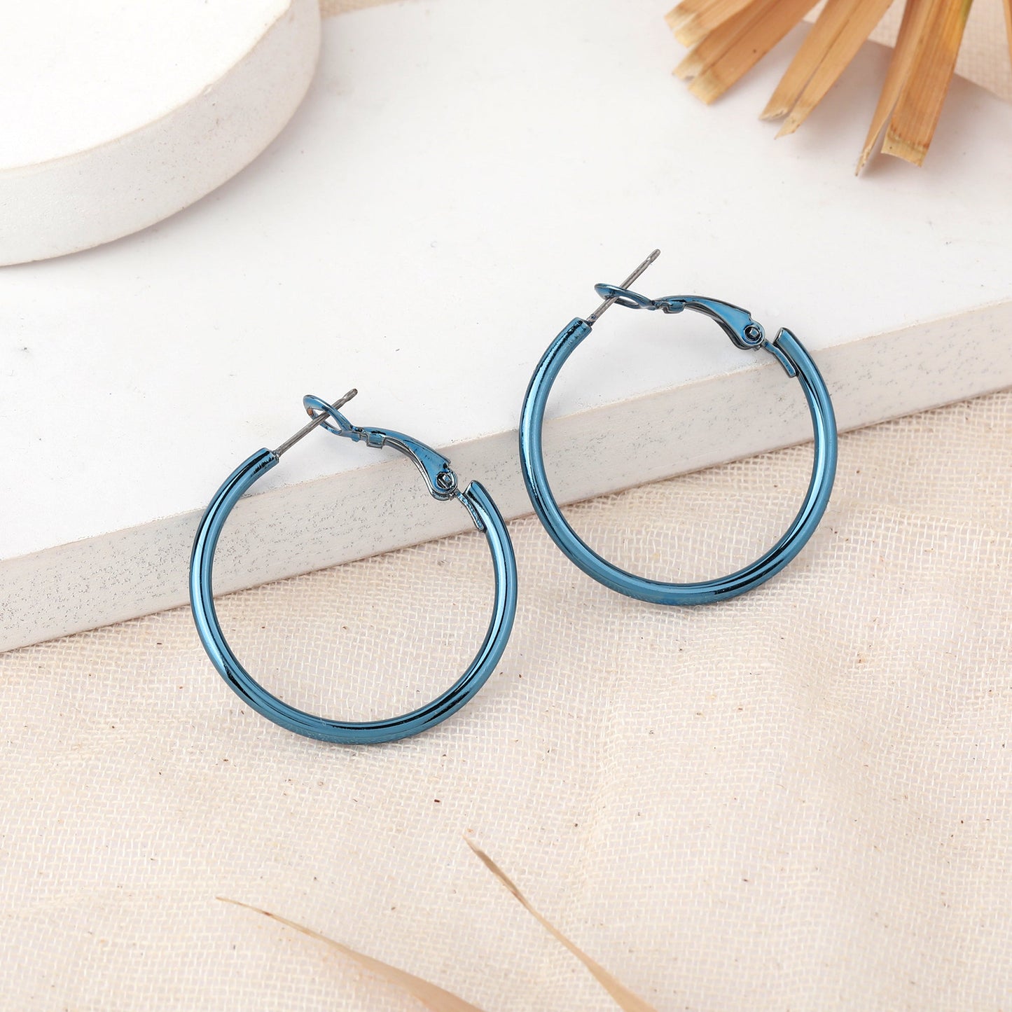 Estele Fashion Earrings for Women and Girls Cobalt Blue Plated Contemporary Statement Circular Shaped Metallic Hoop Earrings Versatile Chic for Women & Girls