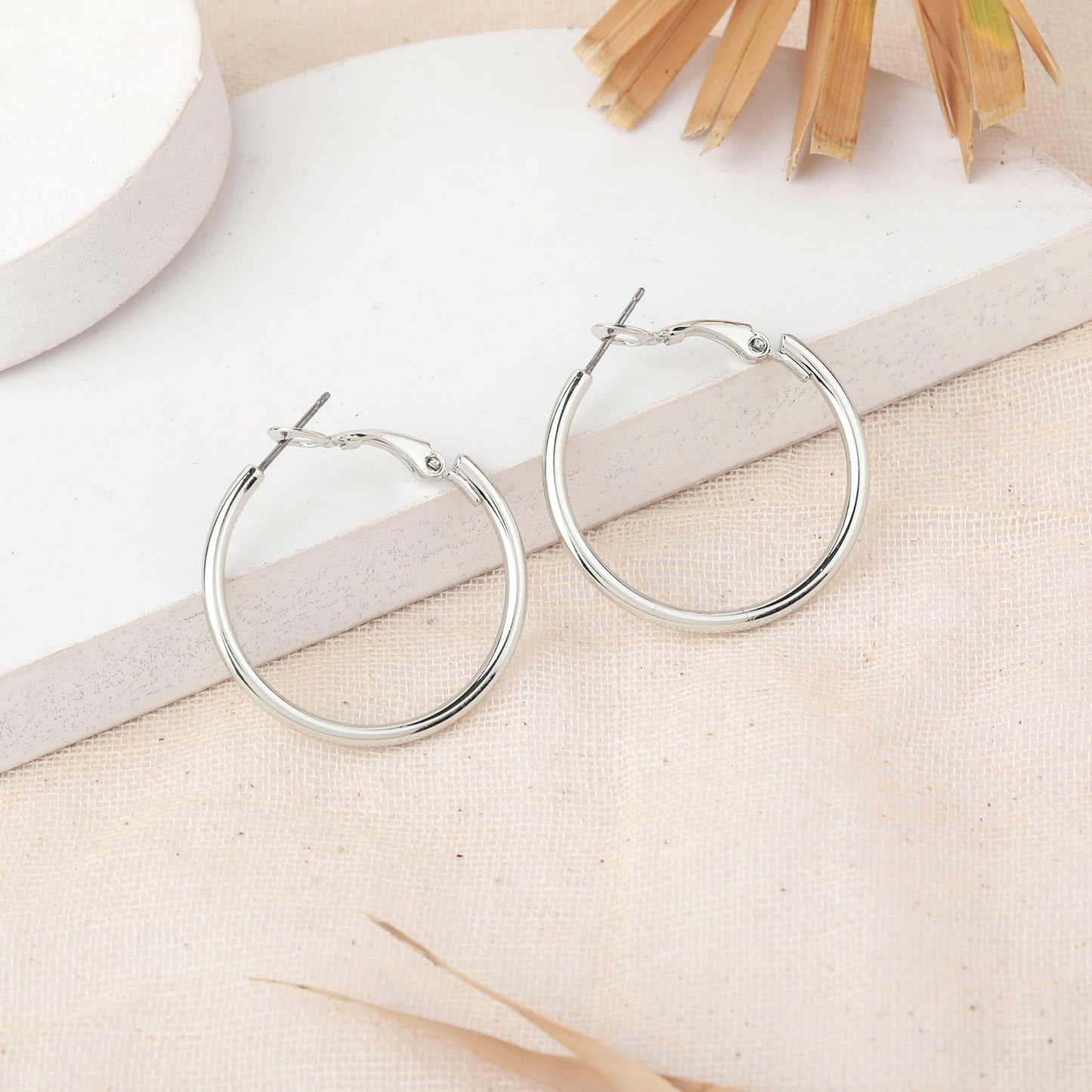 Estele Fashion Earrings for Women and Girls Rhodium Plated Contemporary Statement Circular Shaped Metallic Hoop Earrings Versatile Chic for Women & Girls