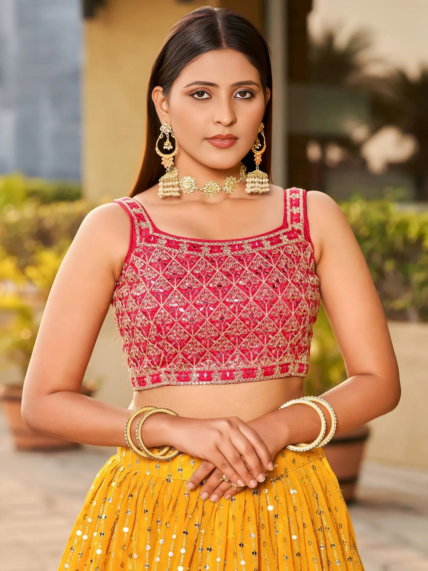 Tulsi Art Stunning Yellow Sequins Georgette Wedding Wear Lehenga Choli