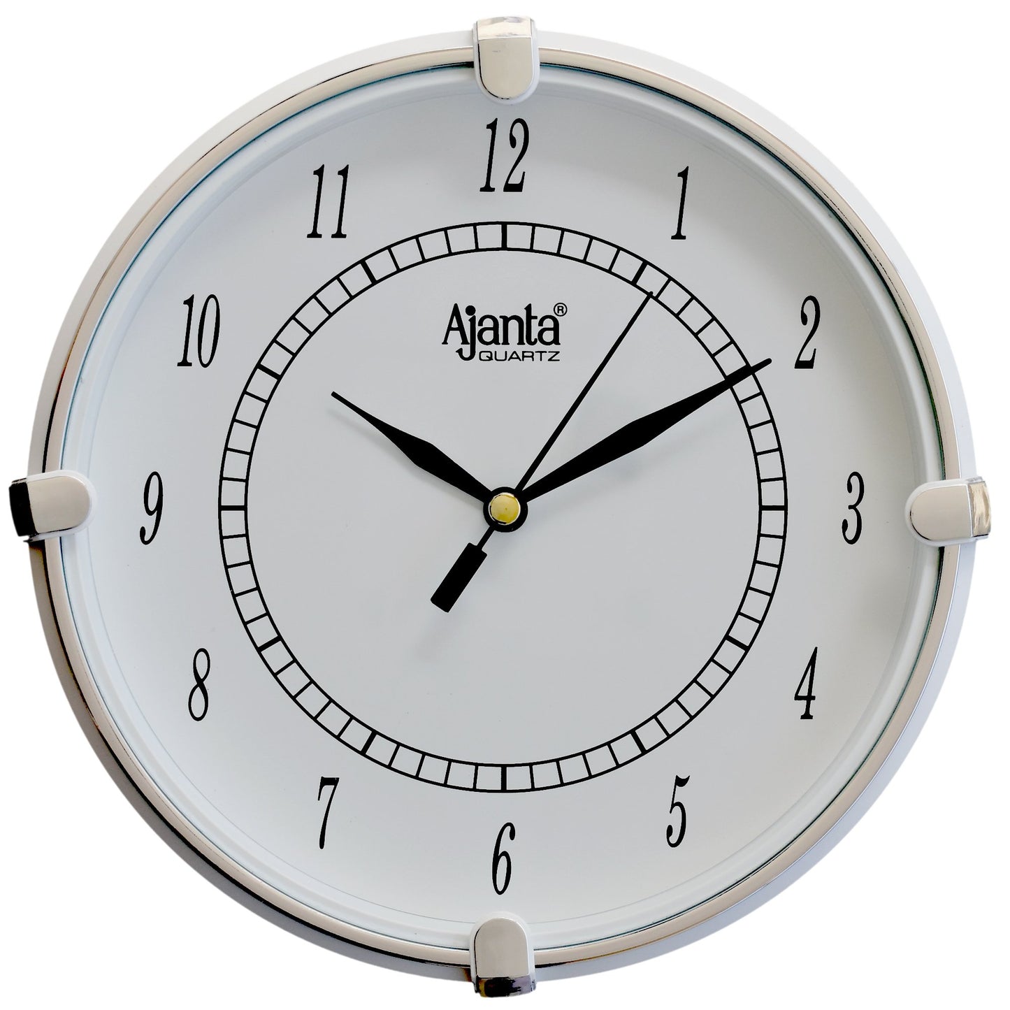 Ajanta Analog Wall Clock with Step Movement, White, 25.7 x 25.7 x 3.6 cm