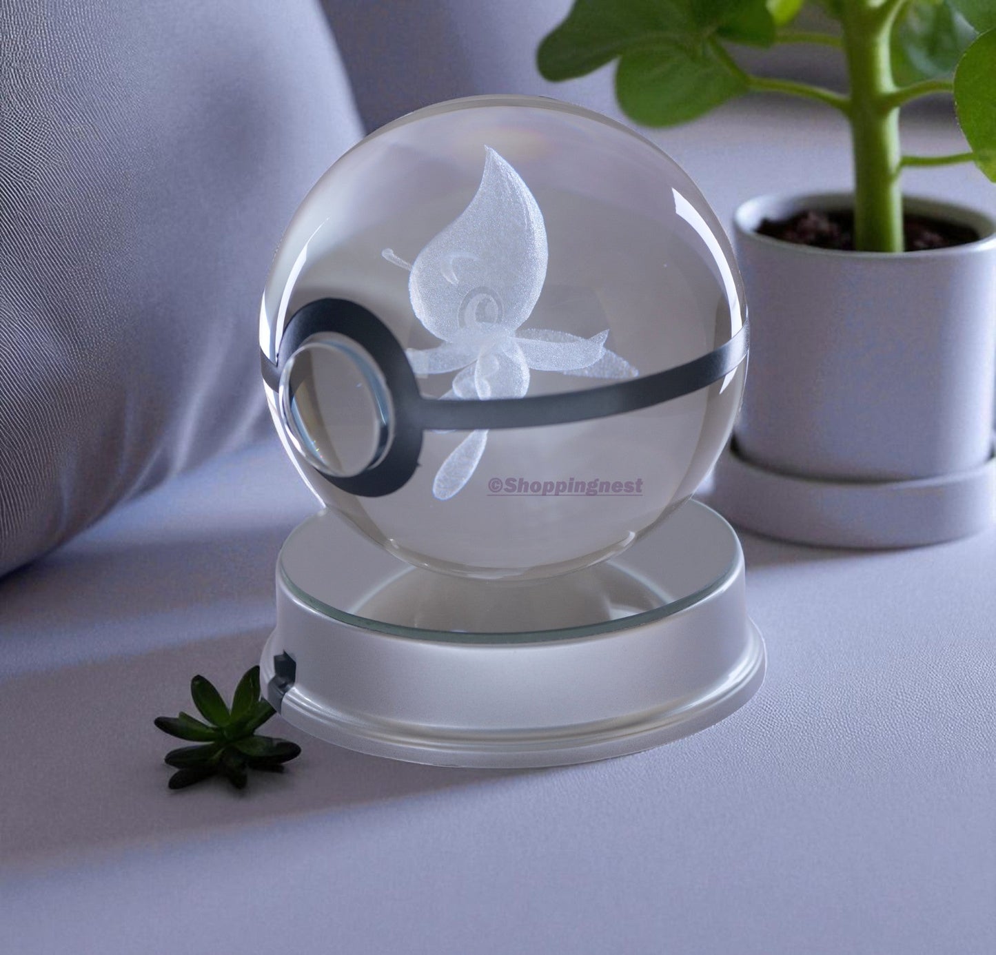 Celebi Pokémon Crystal Poké Ball 3D Laser Engraved Figurine | Color Changing LED Night Lamp |PVC| Collectible by ShoppingNest