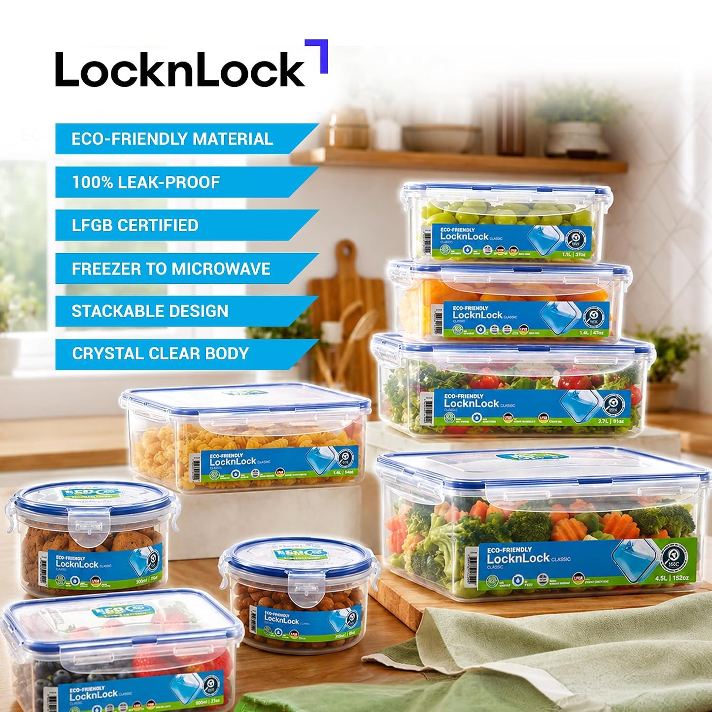 Lock & Lock Airtight Fridge Containers With Lid 2.6 Liters, Leak Proof