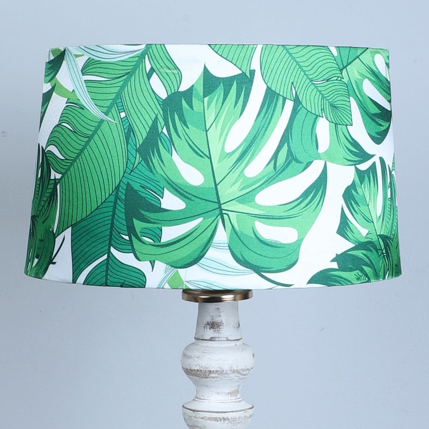 Floor Lamp with Rustic White Mango Wood Base and Palm Print Satin Shade - 54 inches