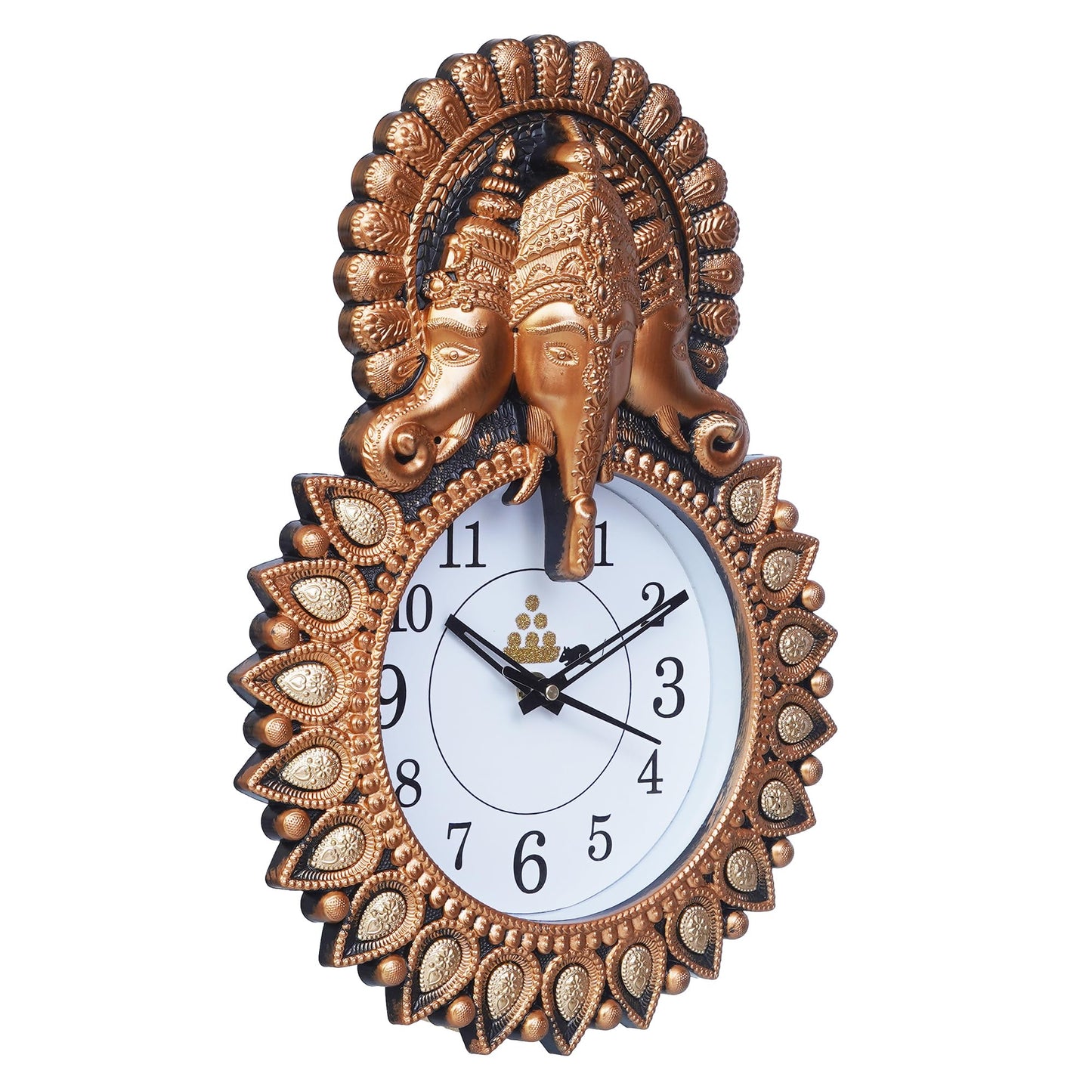 Ganesha Wall Clock 12 Inch Copper Plastic Analog for Home Decor