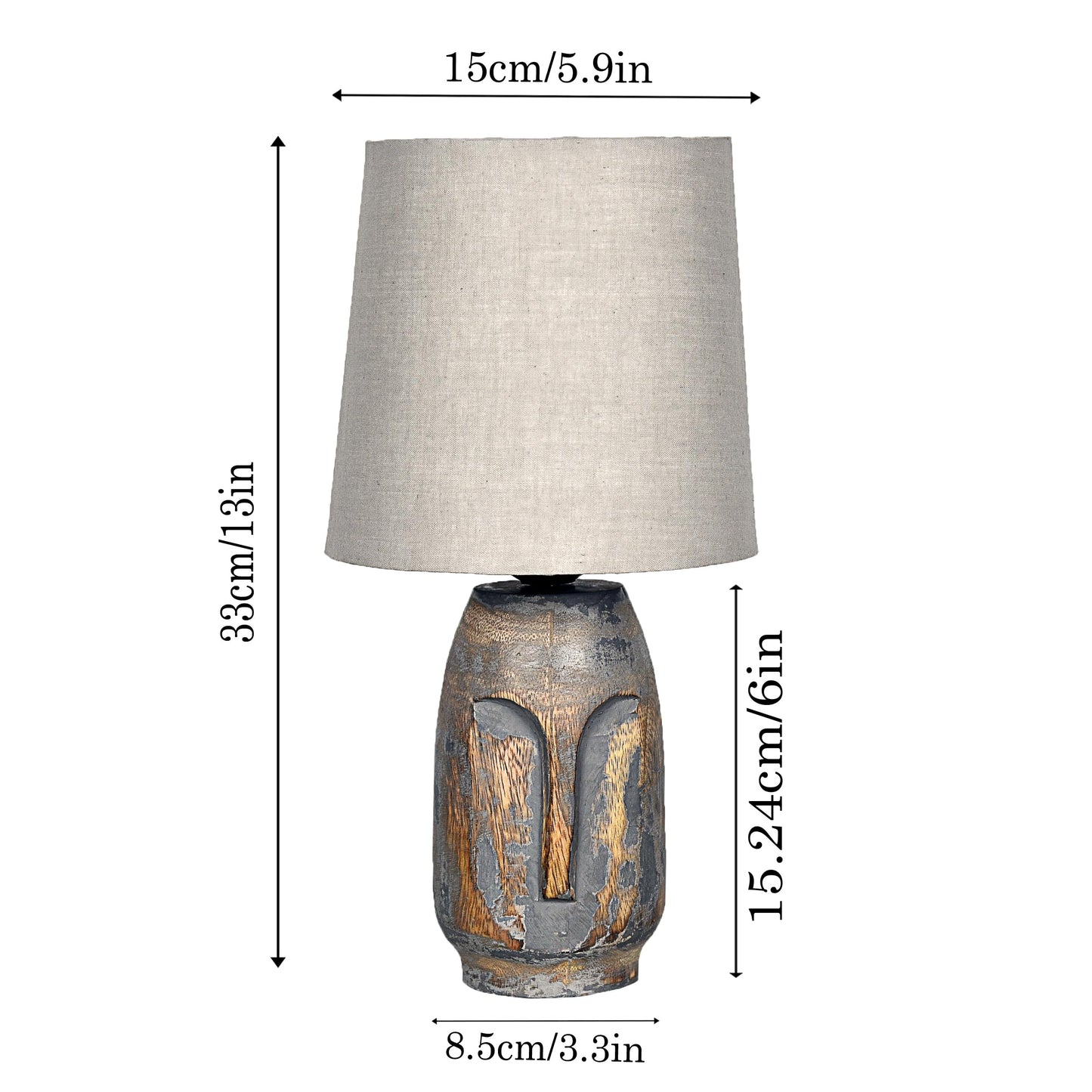 Table Lamp Rustic Design Wood Grain Gray 15x15x33cm