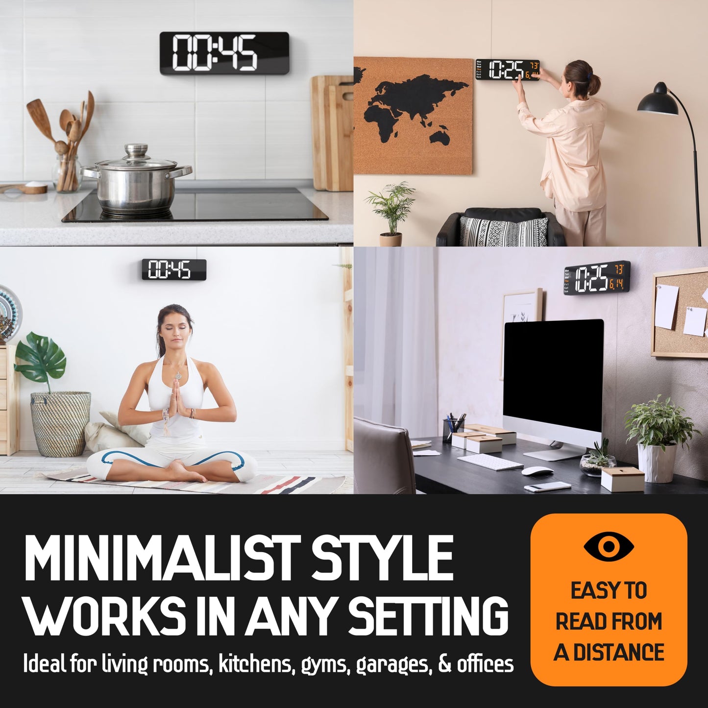 Digital Wall Clock with Timer and Temperature 40cm White & Orange