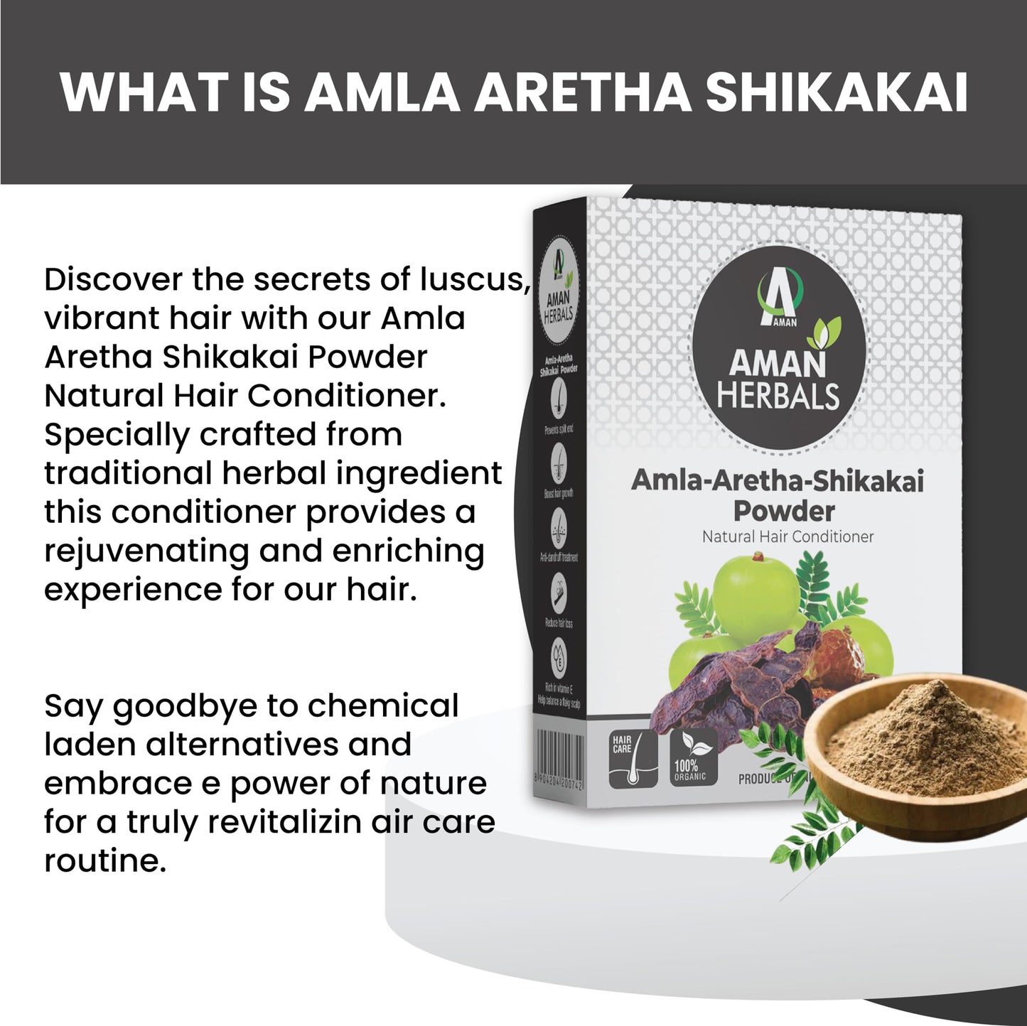 Natural Amla Reetha Shikakai Powder - 3 Pack of 100g