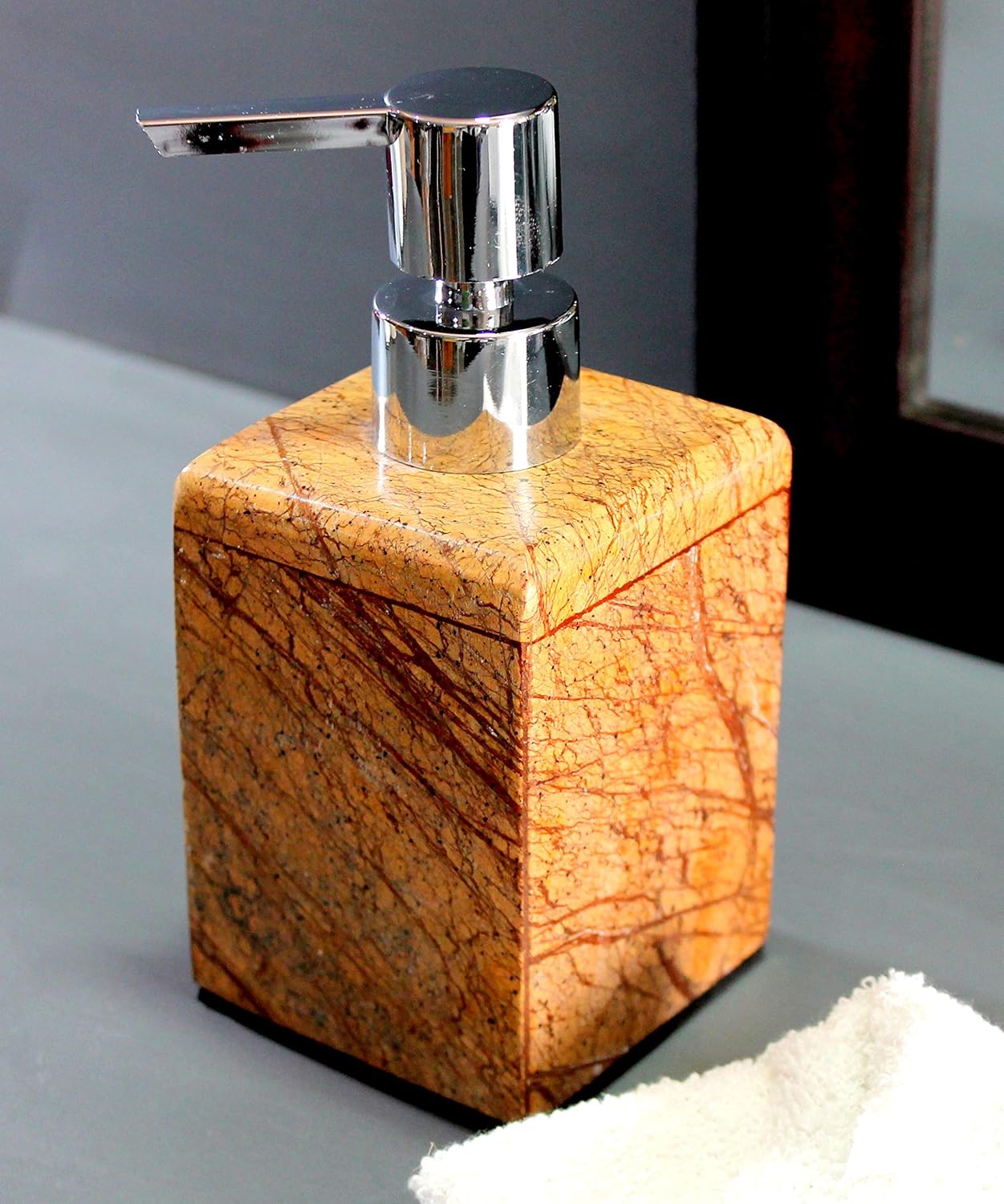 KLEO Soap / Lotion Dispenser - Made of Genuine Indian Marble - Luxury Bathroom Accessories Bath Set - Brown