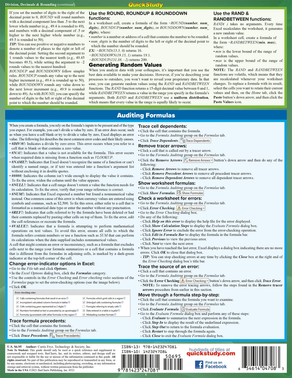 Microsoft Excel 365 Formulas QuickStudy Laminated Reference Guide