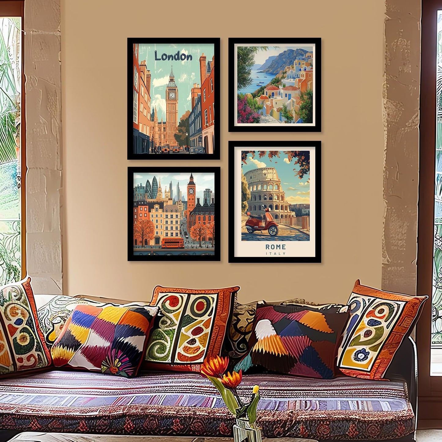 Wall Painting City Vibes Art - Framed Rectangular Posters - 10x13 Inch - Engineered Wood