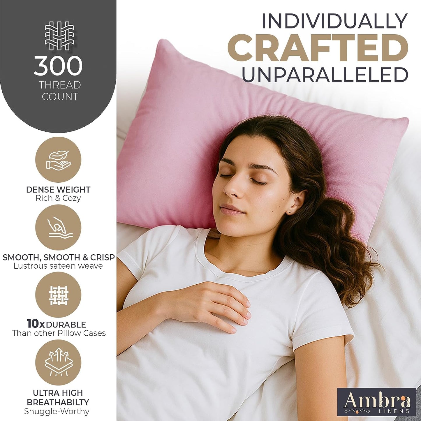 Ambra Linens Ultra Soft Pillow Protectors 300TC Set of 2 Breathable Pillow Covers-Pink