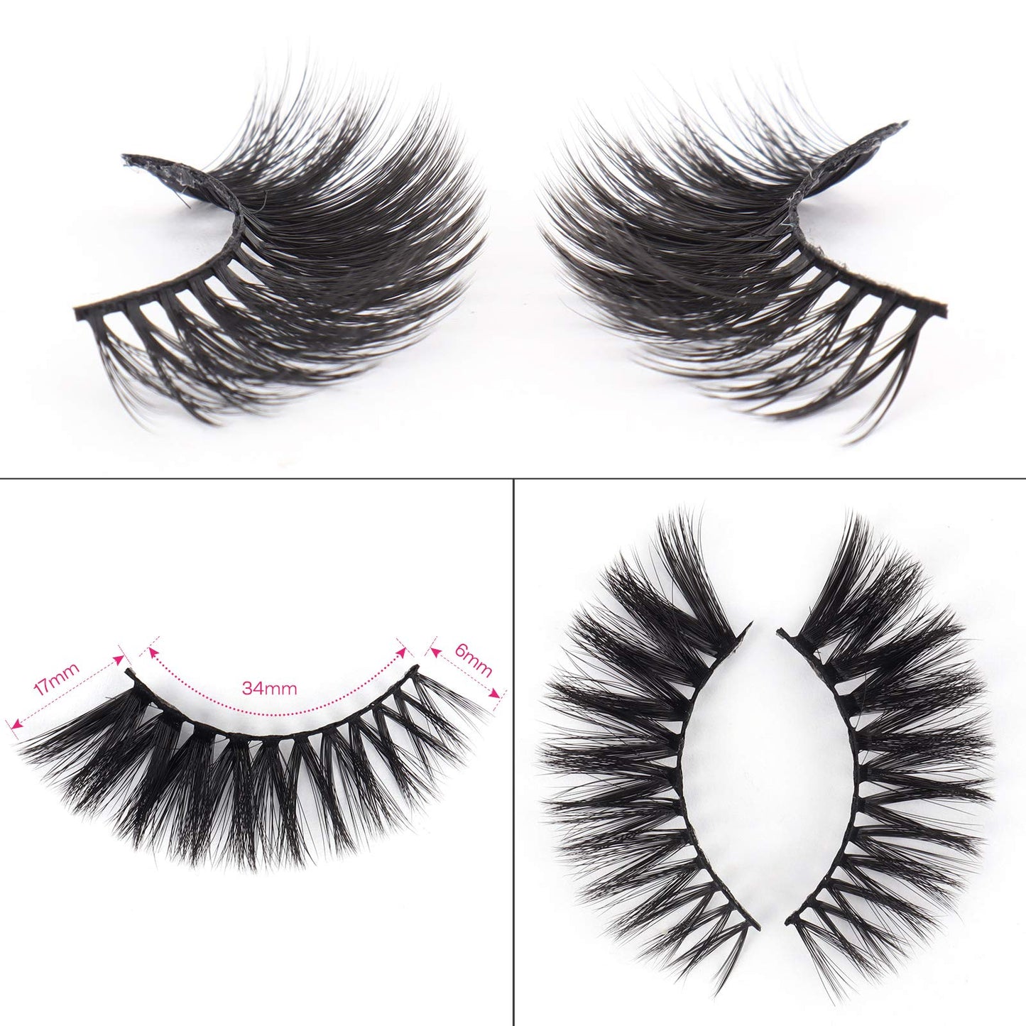 3D Faux Mink False Eyelashes with Glue, Natural Look, 3 Pairs