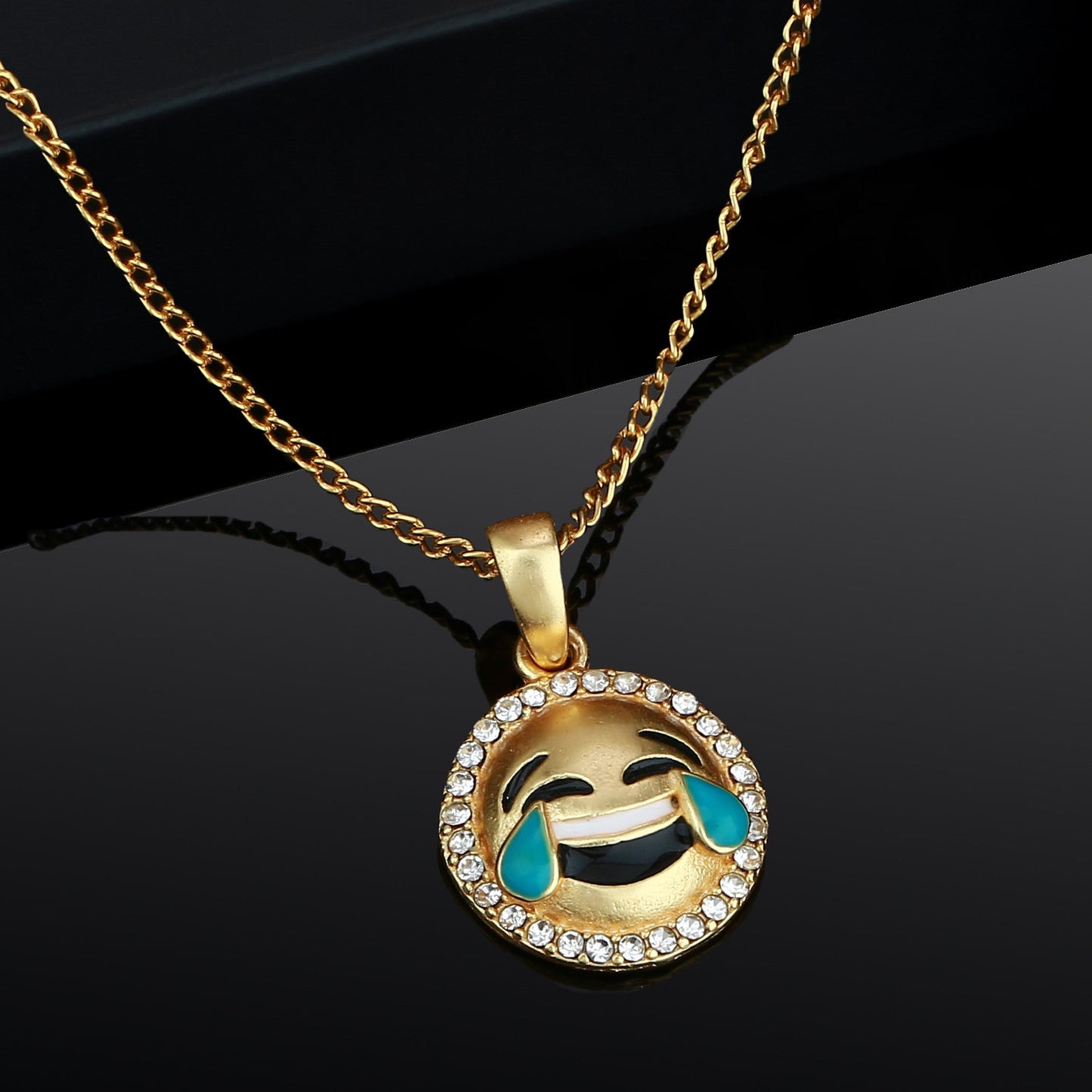 Estele - Gold Plated Tears of Joy Laughing Emoji Pendant with Austrian Crystals for Girls / Women