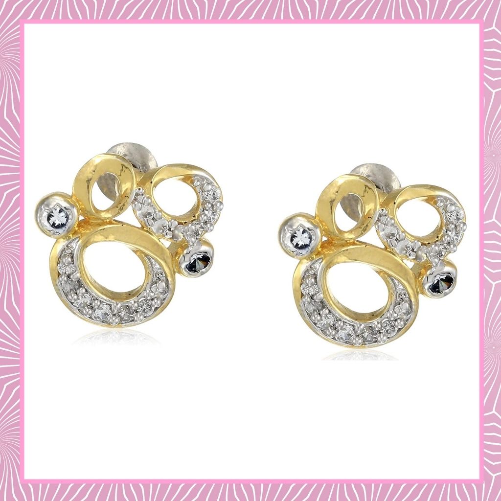 Estele 24 Kt Gold Plated American Diamond Bubbles Stud Earrings for women