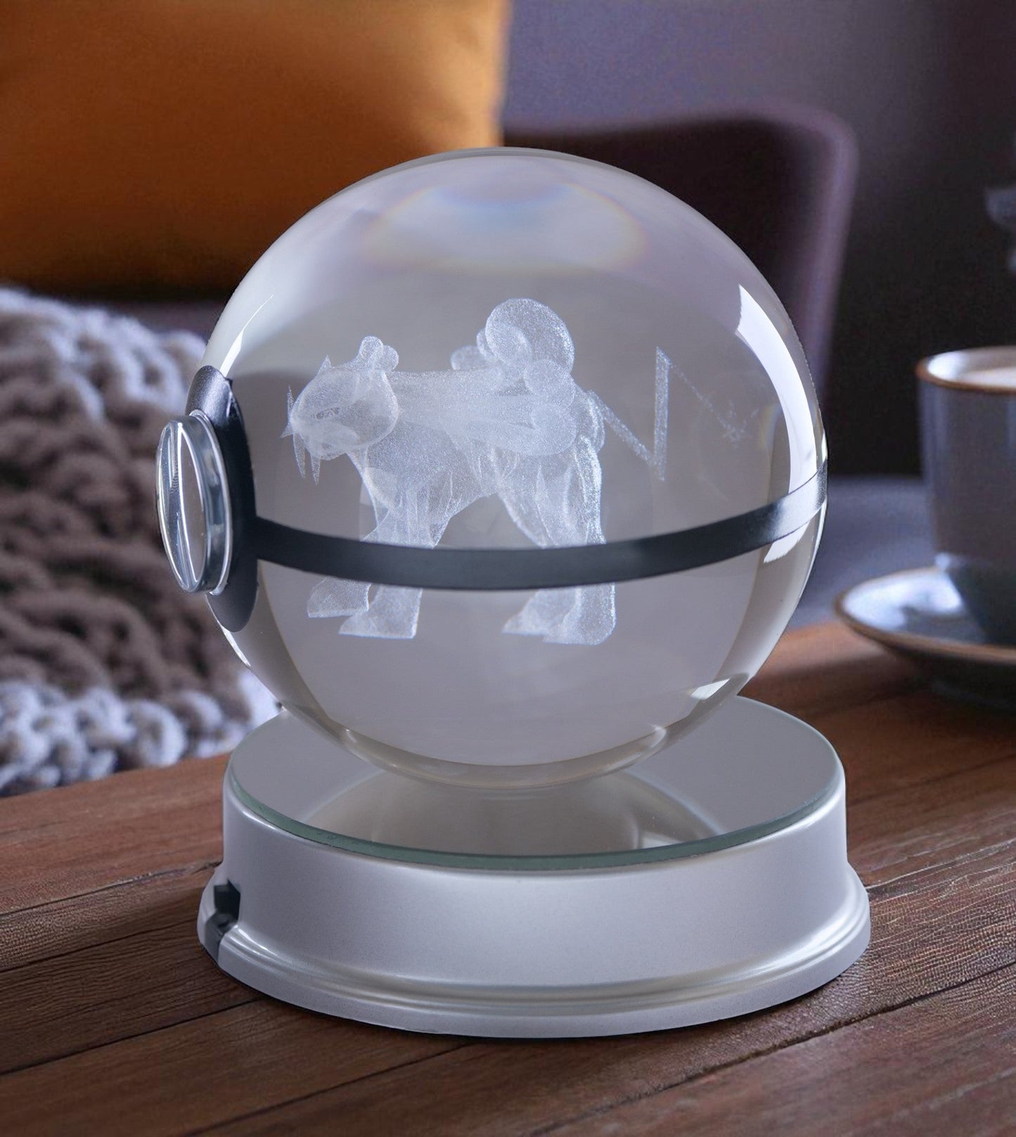 Raikou Pokémon Crystal Poké Ball 3D Laser Engraved Figurine | Color Changing LED Night Lamp |PVC| Collectible by ShoppingNest