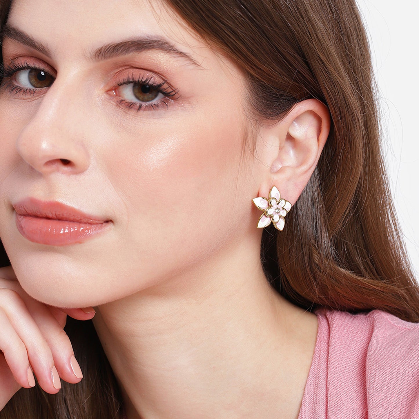 Flower Shaped White Enamel Earrings