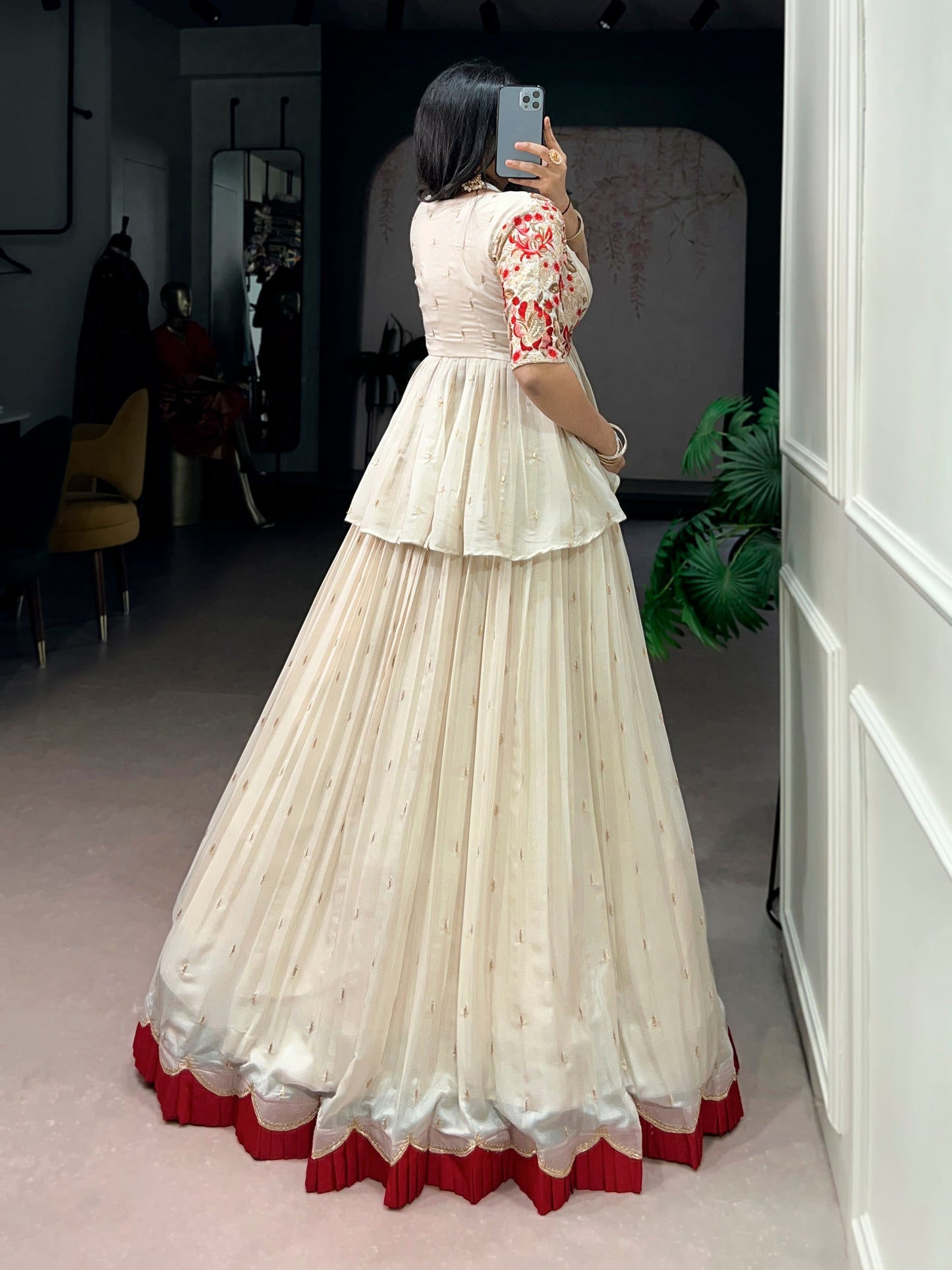 Lorenvalley Fashion Chocolate Silk Sequins and Thread Embroidery Work Lehenga Choli with Coat