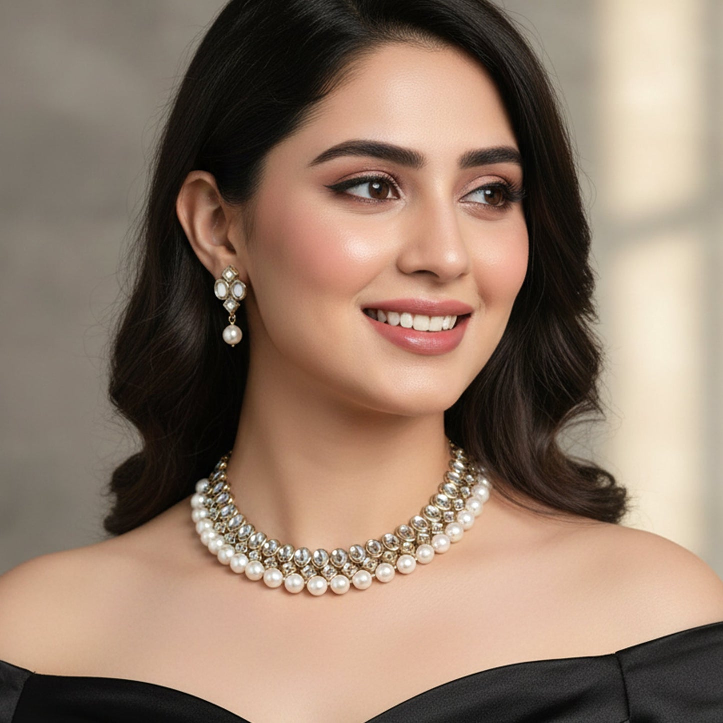 Kundan Pearl Bridal Necklace Set