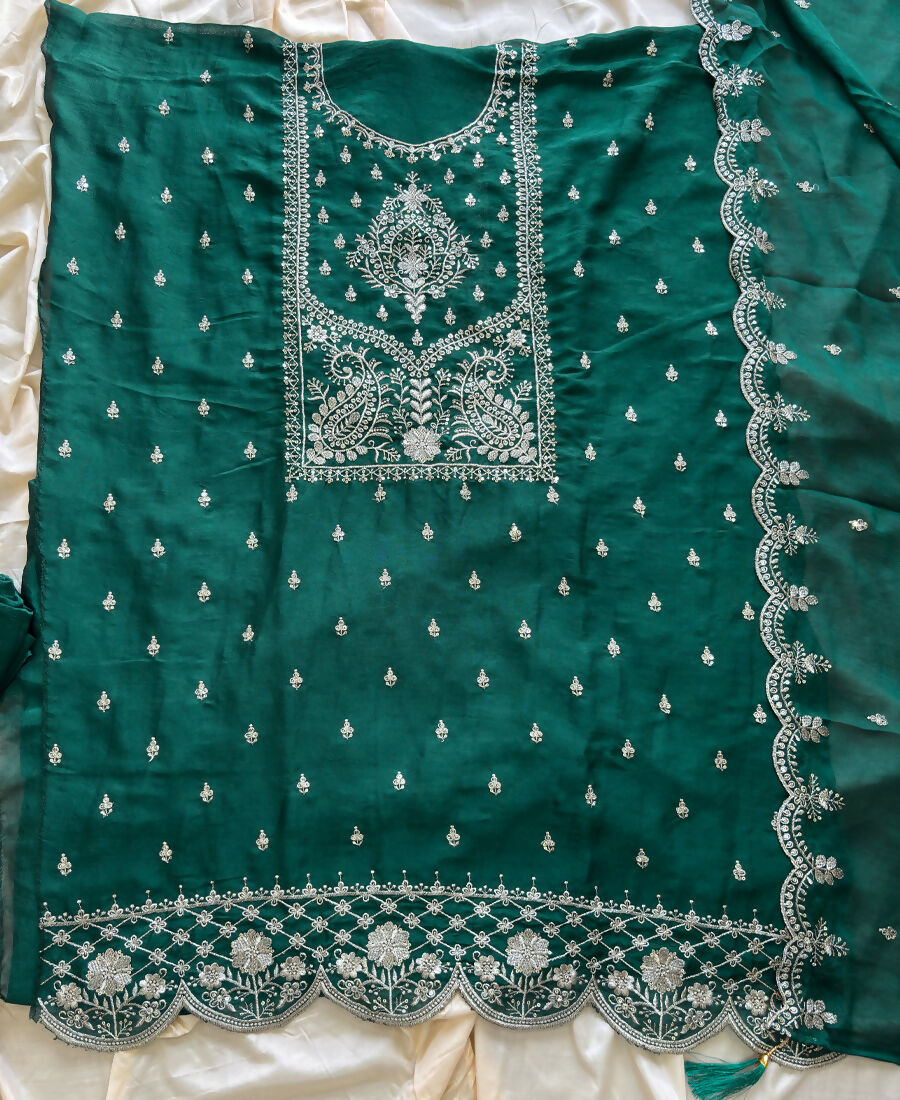 KC Green Wedding Wear Embroidered Crush Silk Salwar Suit