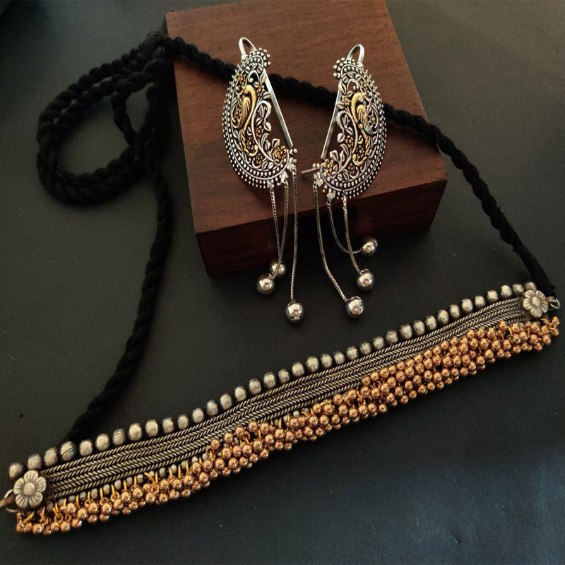 Madhurima Silver and Golden Choker Set With Karnphool