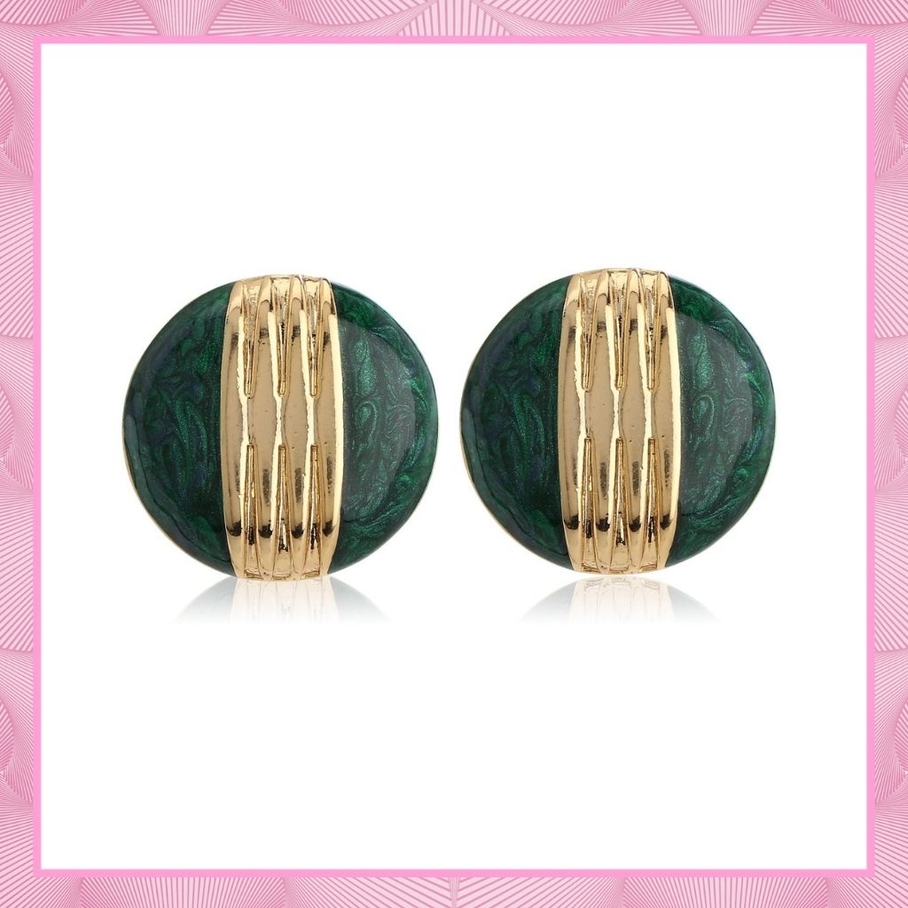 Round Green Enamel Stud