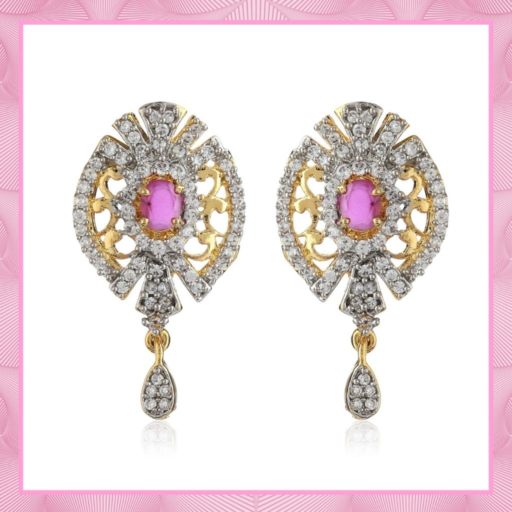 Pink & White Ad Stone Earrings For Womens
