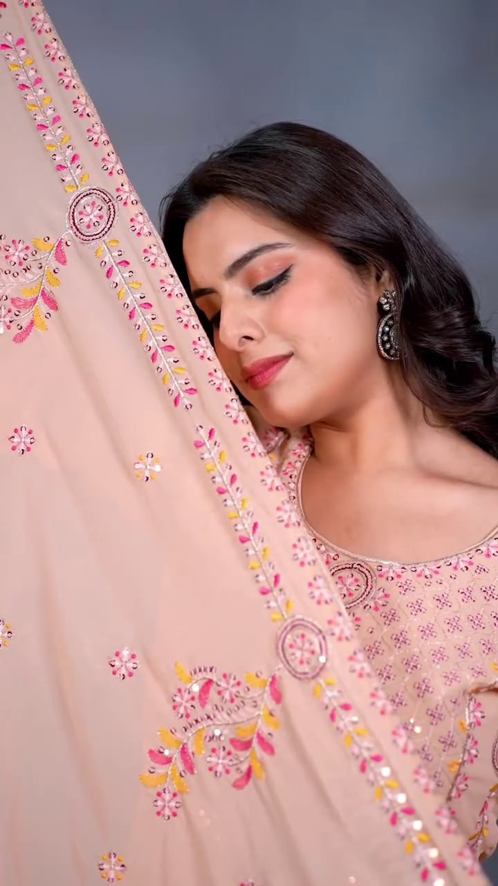 Lehenga Mart Designer Salwar Suit With Kurta Pant Dupatta For Women-Peach